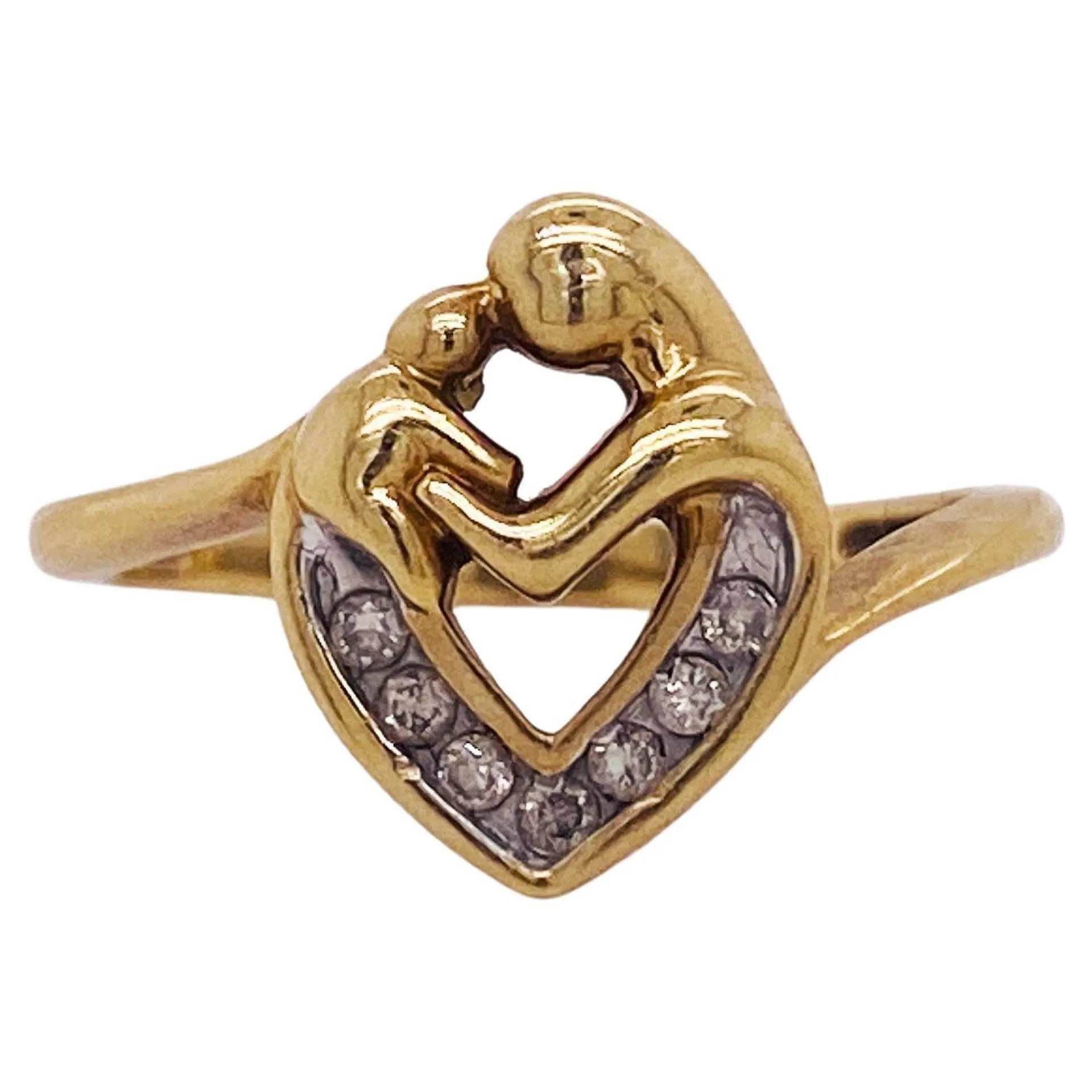 Mother and Child Ring Diamond Heart .10 Carats 10k Gold with Bypass Design 'Lv'