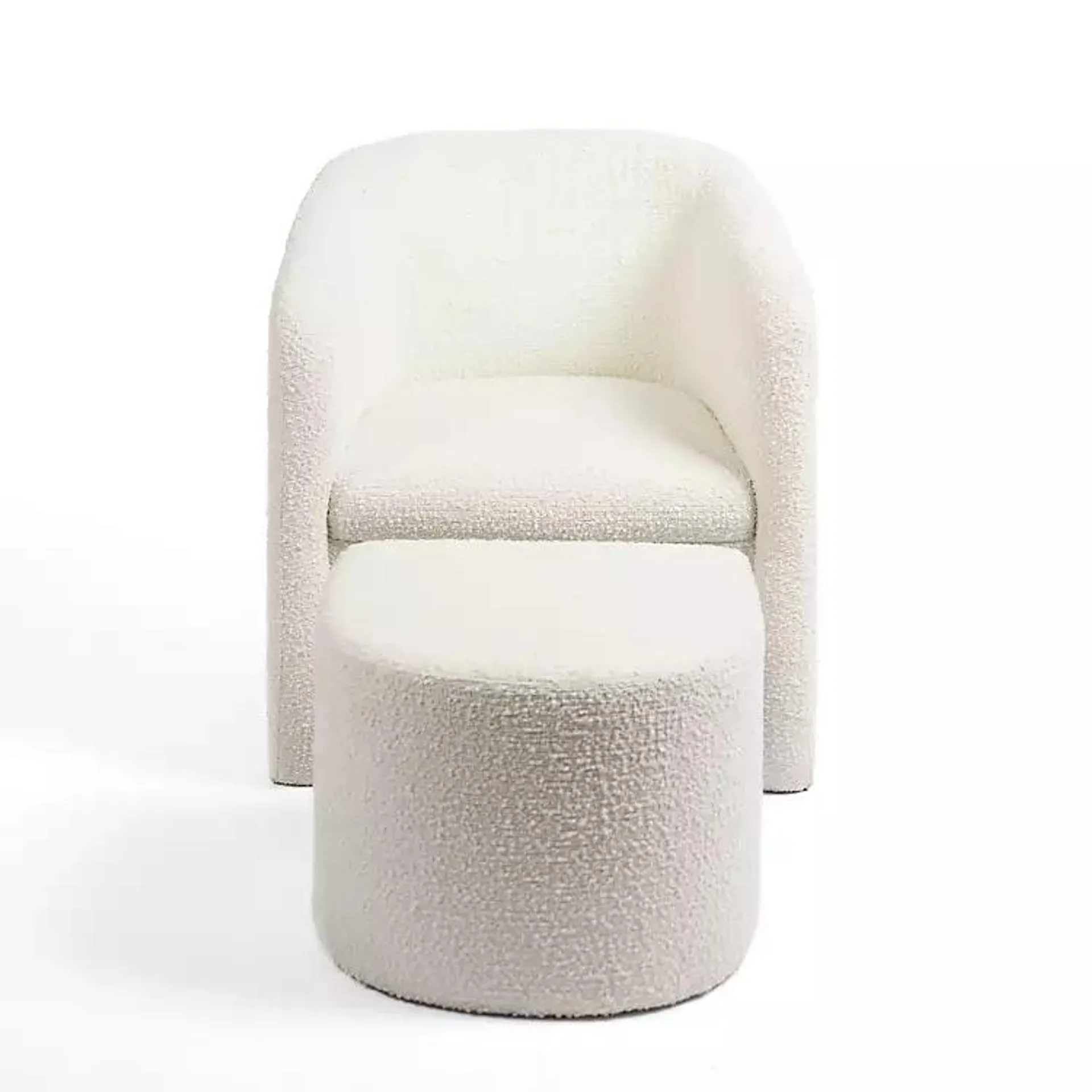 White Boucle 2-pc. Chair and Ottoman Set