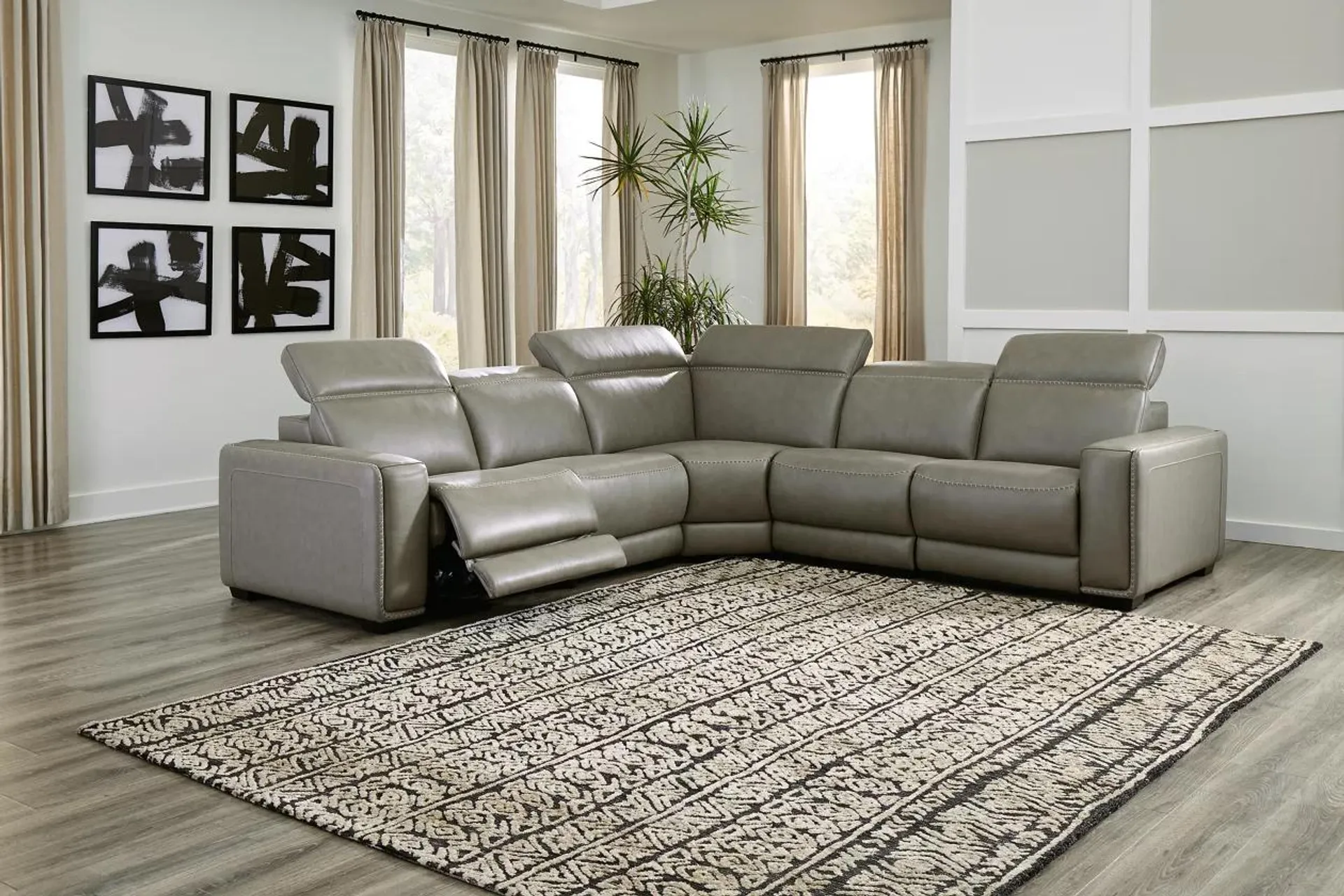 Correze 5-Piece Dual Power Leather Reclining Modular Sectional