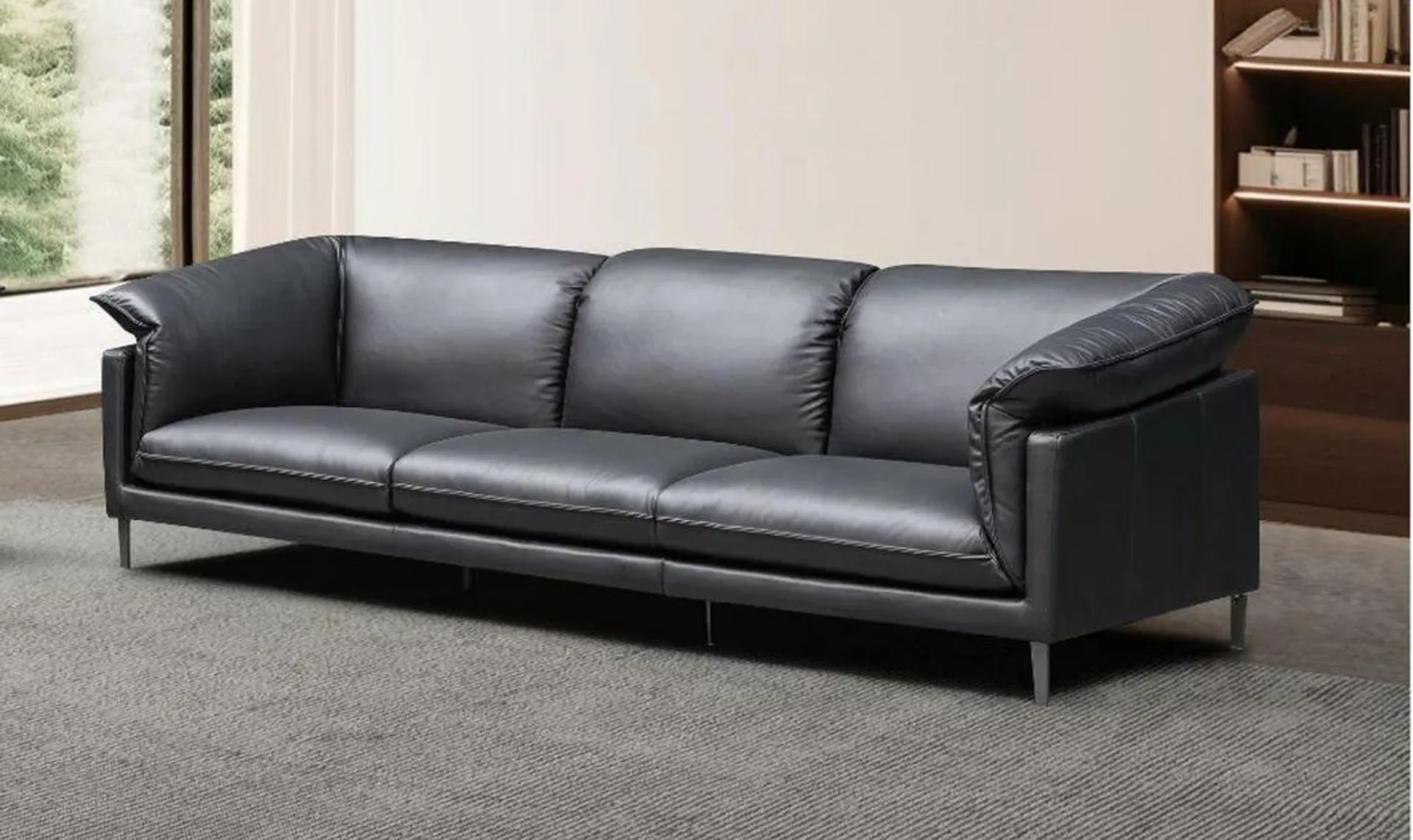 Gio Italia Dolce 3 Seater Stationary Leather Sofa In Black