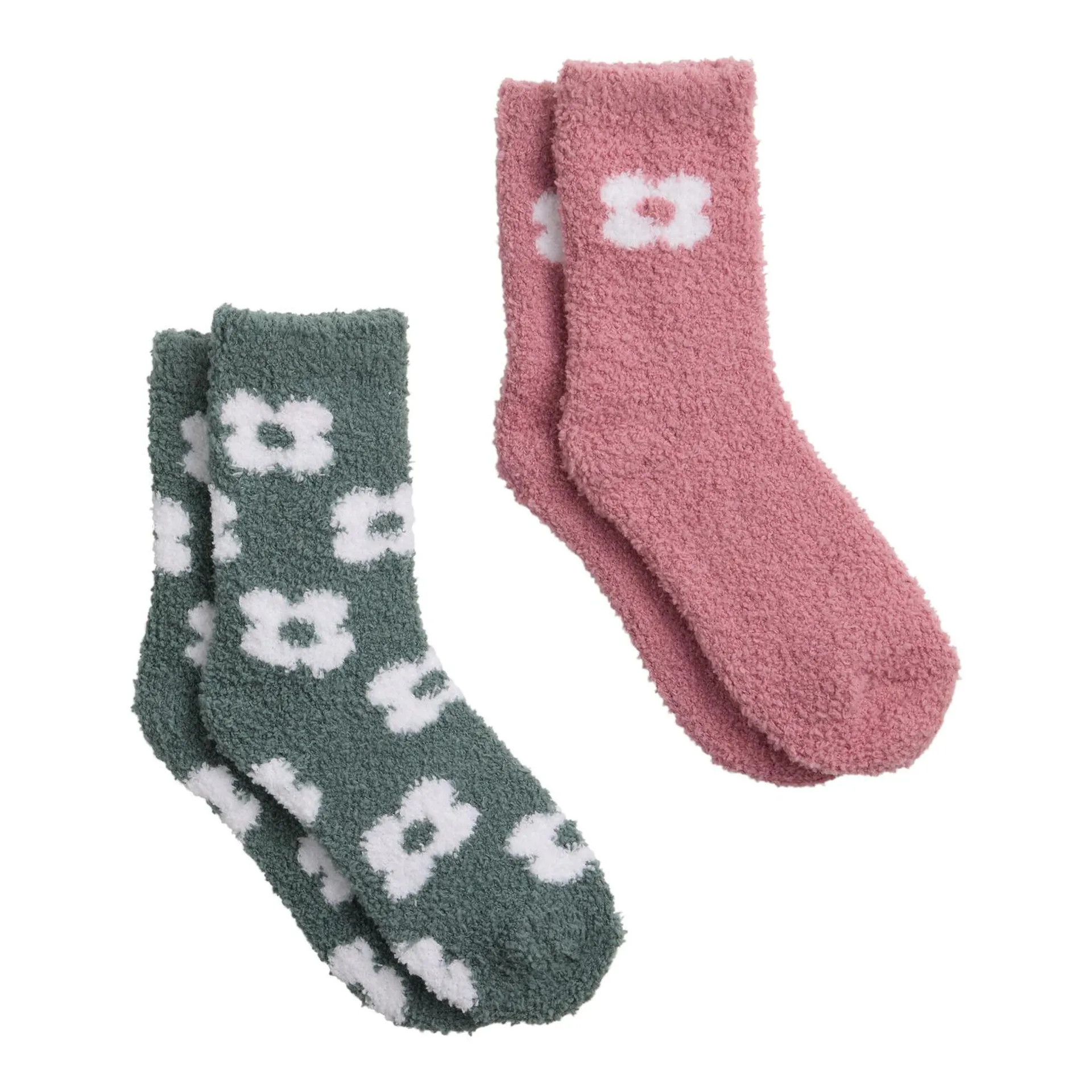 Green and Pink Flower Cozy Socks 2 Pack