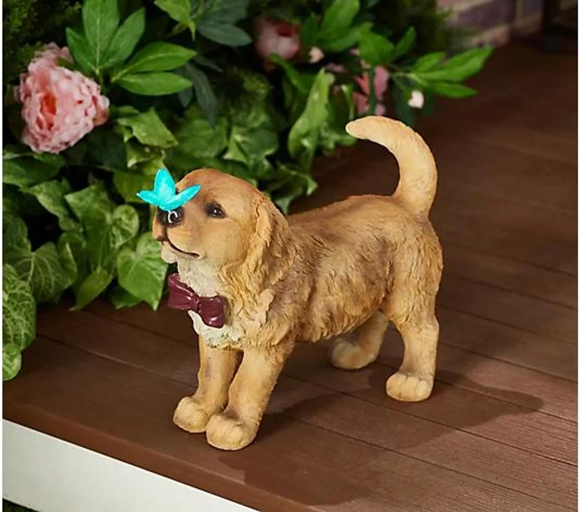 Plow & Hearth Puppy Statuary with Glow in the Dark Butterfly