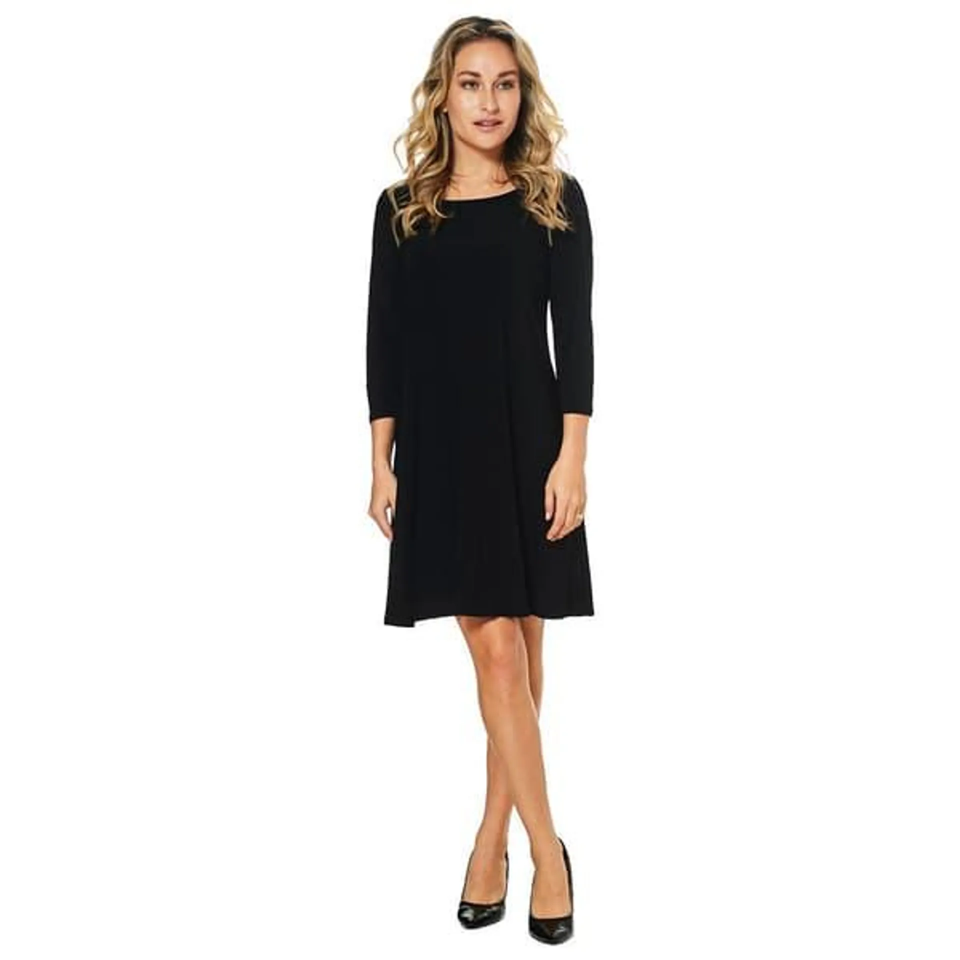 Womens MSK Solid 3/4 Sleeve Solid Fit & Flare Dress