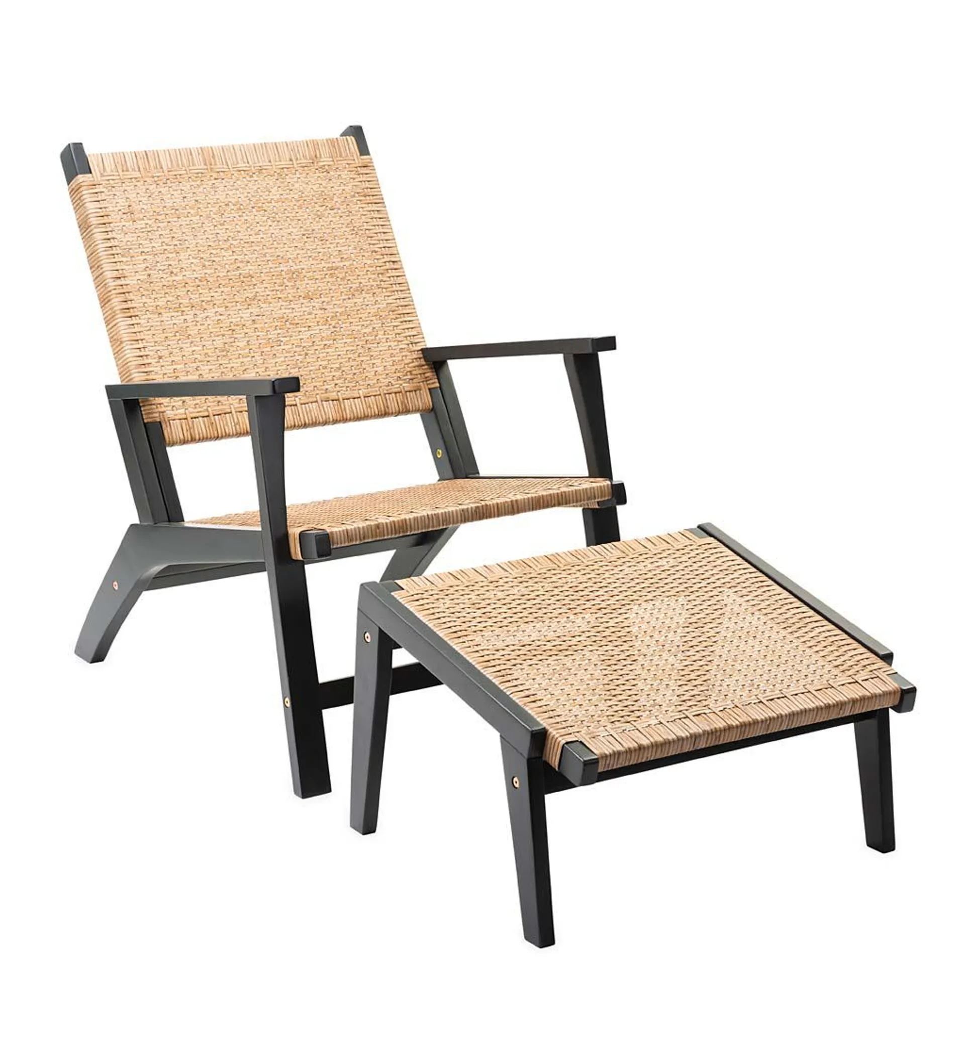 Claytor Eucalyptus Outdoor Furniture, Chair and Ottoman, 2-Piece Set - Black
