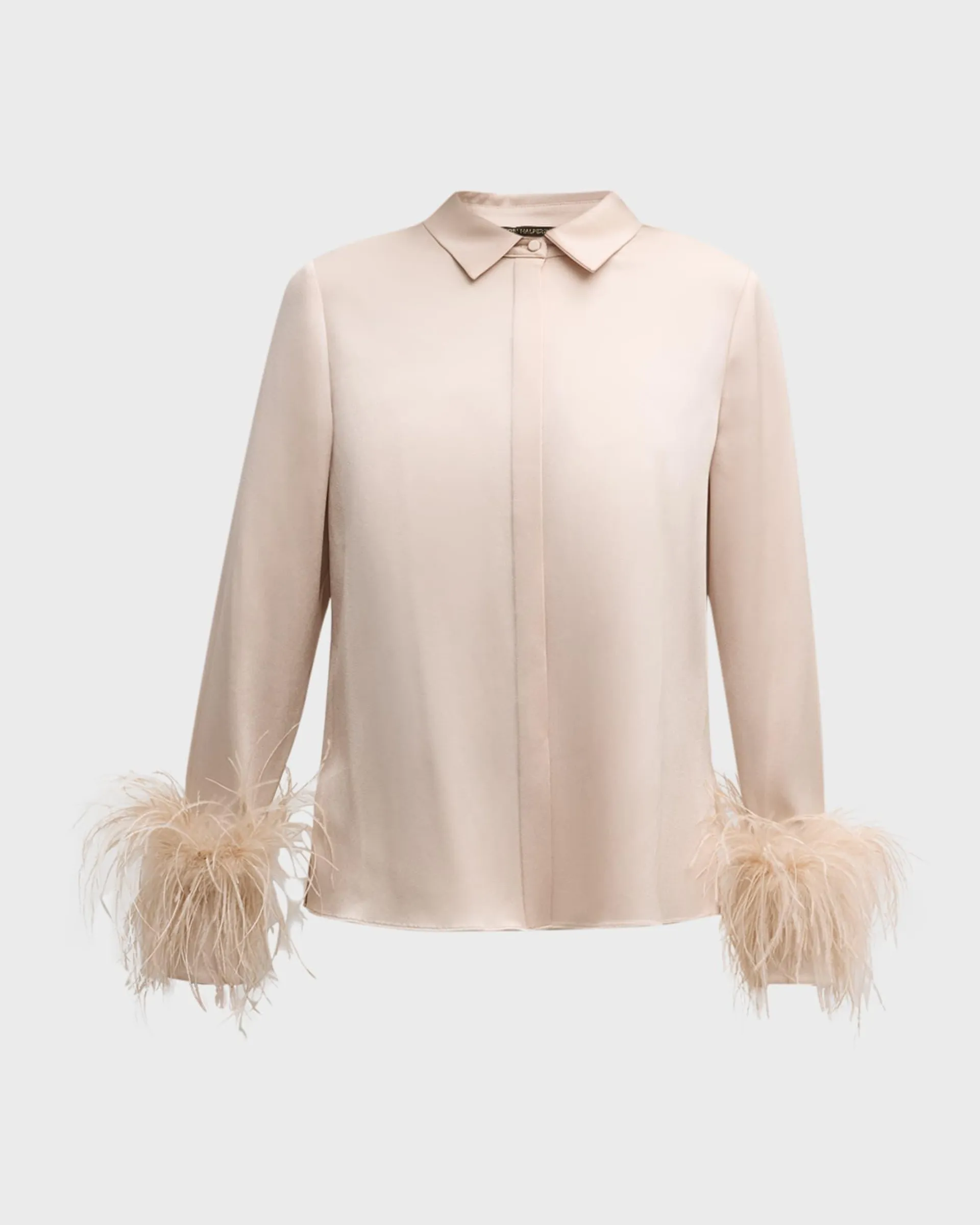 Murphy Feather-Trim Collared Blouse