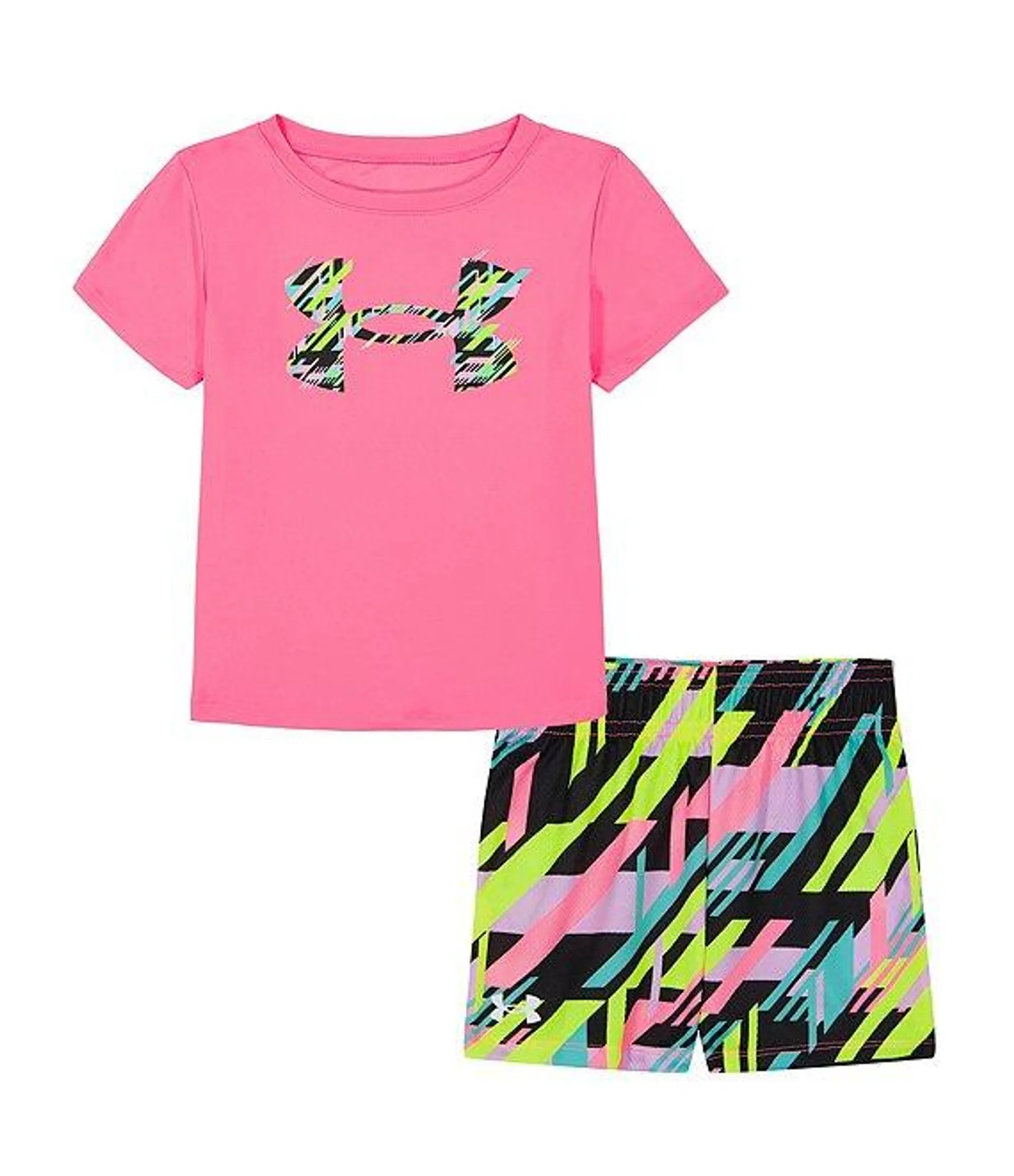 Little Girls 2T-6X Short Sleeve Icon Logo T-Shirt & Printed Shorts Set