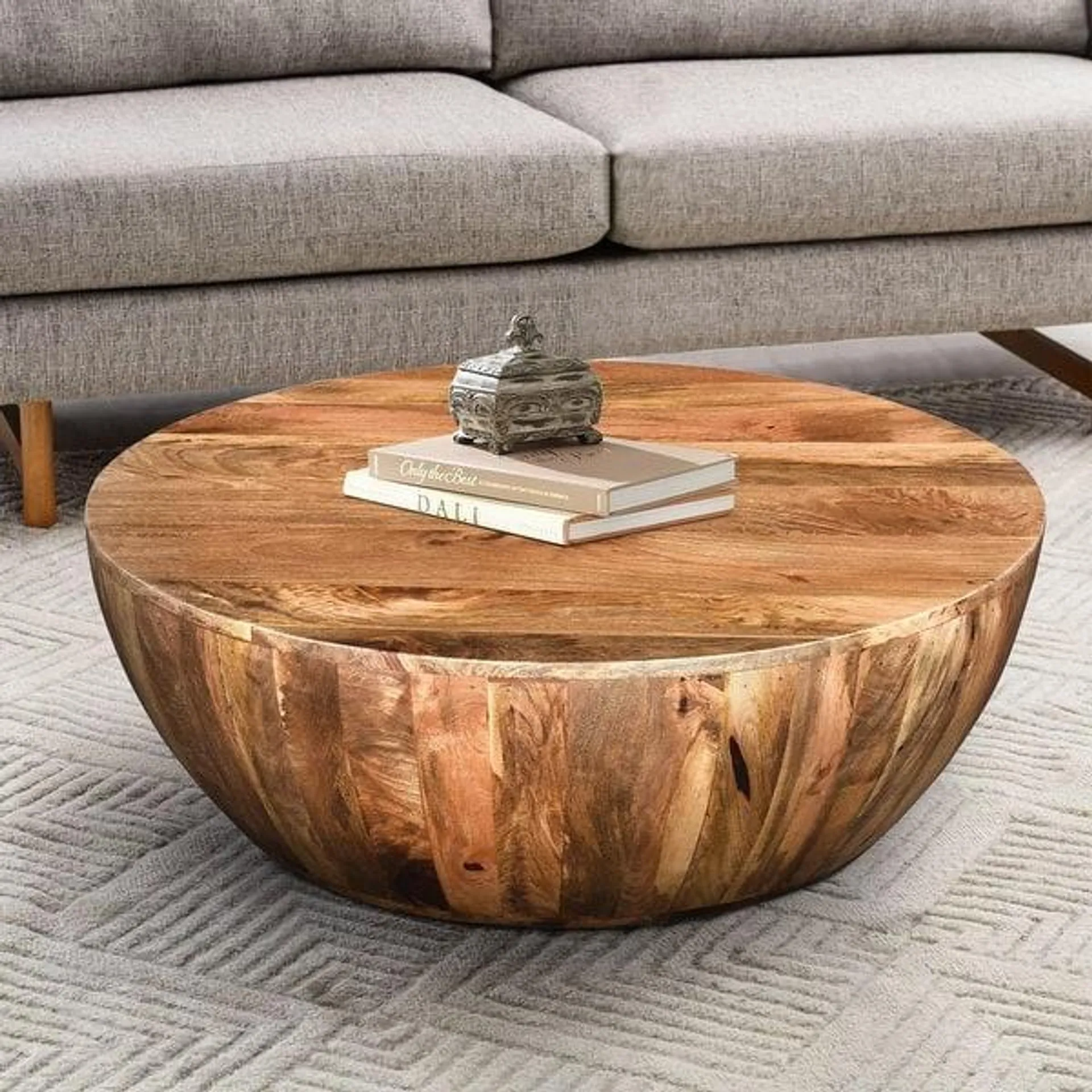 Arthur Mango Wood Coffee Table In Round Shape, Dark Brown