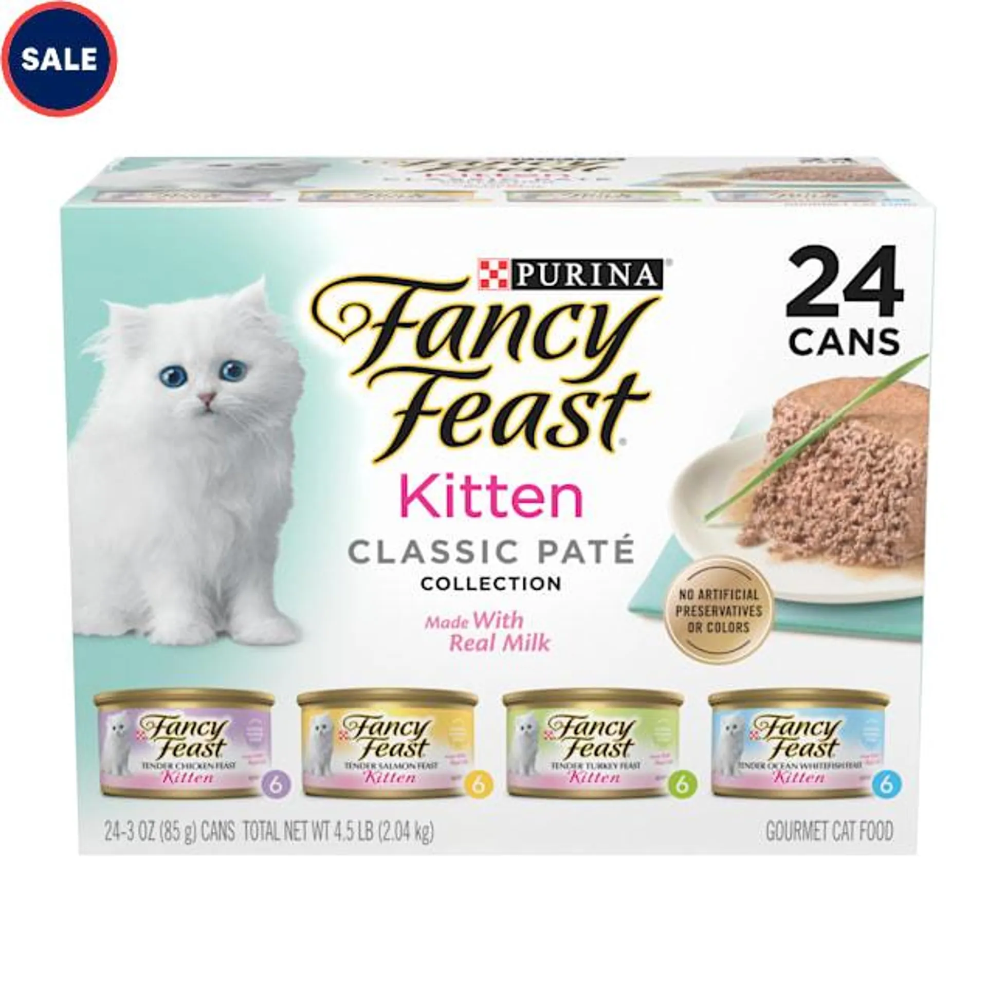 Fancy Feast Grain Free Classic Pate Collection Wet Kitten Food Variety Pack, 3 oz., Count of 24