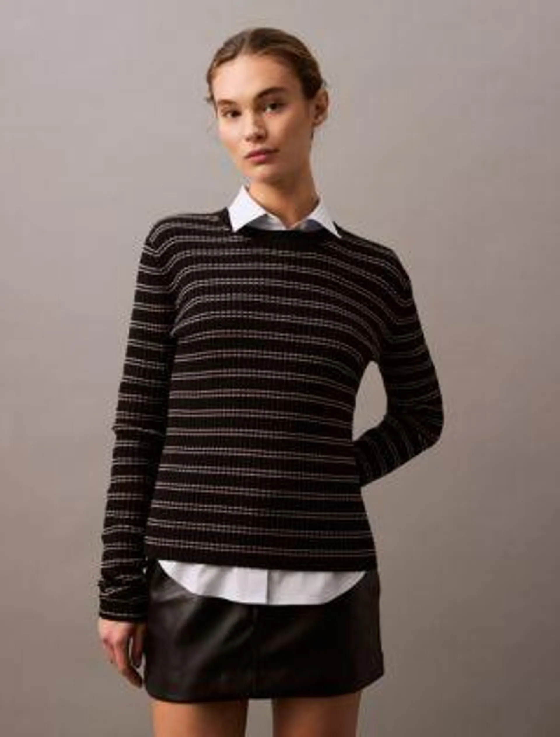 Smooth Cotton Rib Stripe Sweater