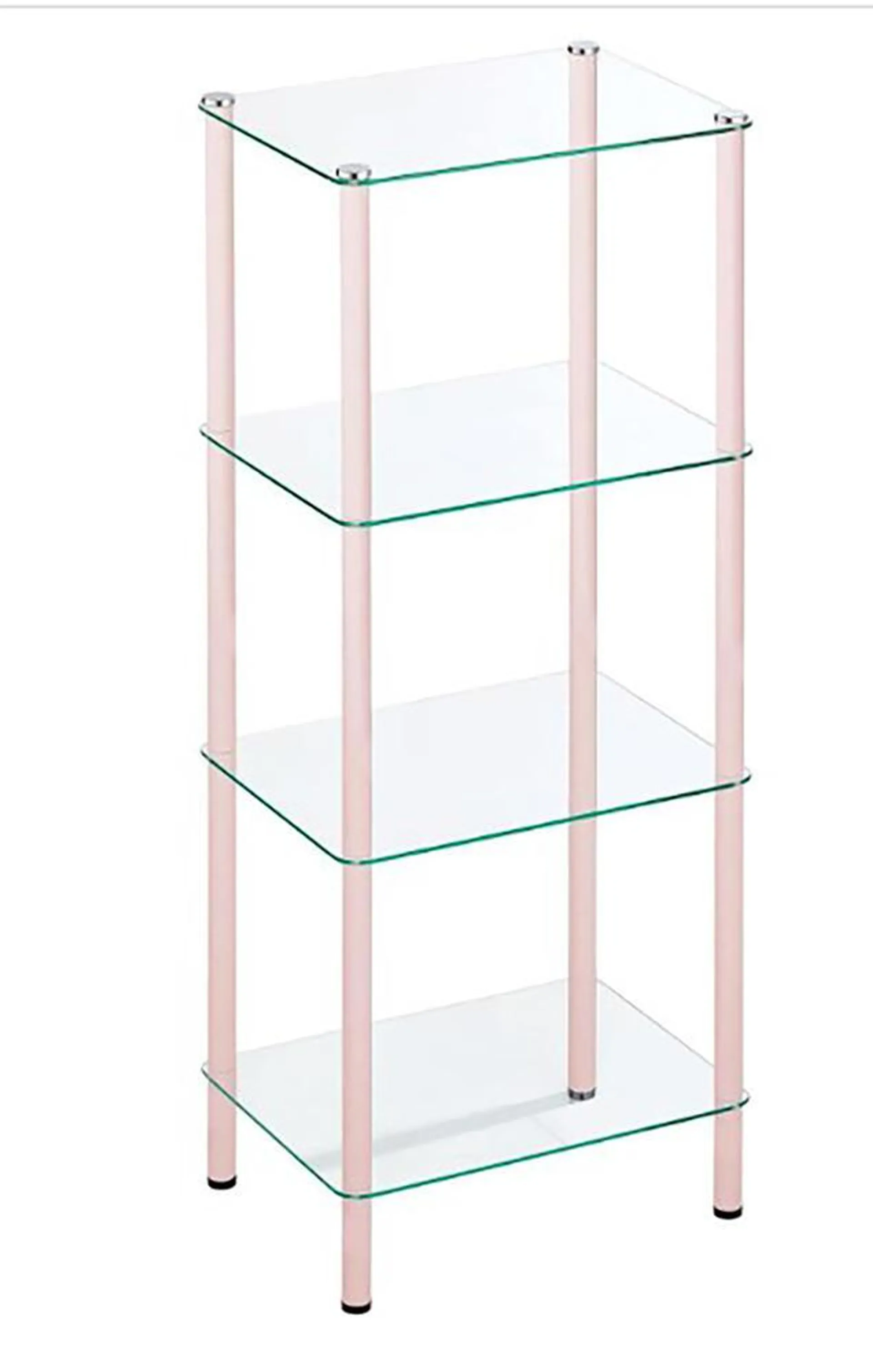 mDesign Pink 4-Tier Glass and Metal Freestanding Decorative Shelf