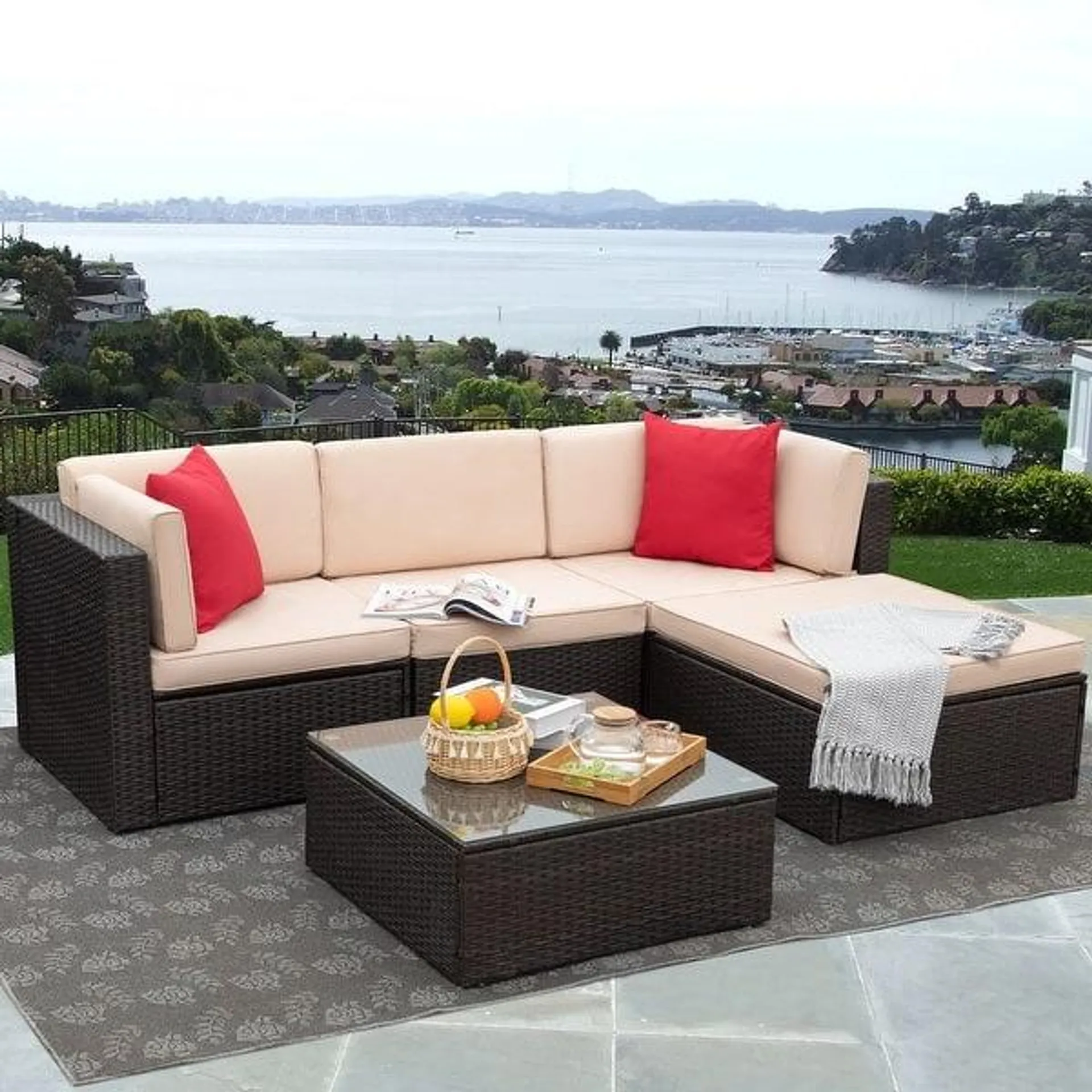 Homall 5 Pieces Wicker Patio Furniture Sets Rattan Outdoor Sectional Sofa