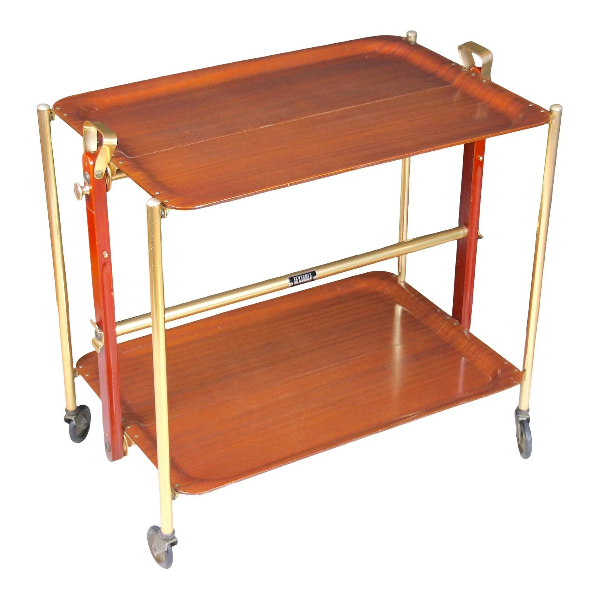 Textable, Mid-Century Modern Brass and Wood Folding Serving Cart, France