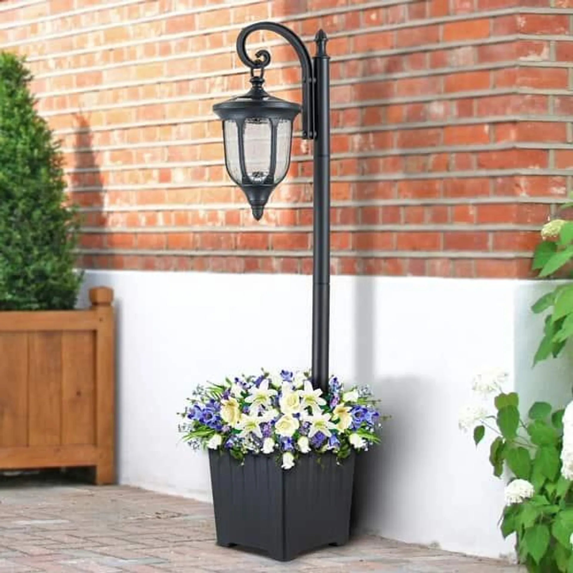 C Cattleya Solar Outdoor Post Light with Planter and Crackle Glass