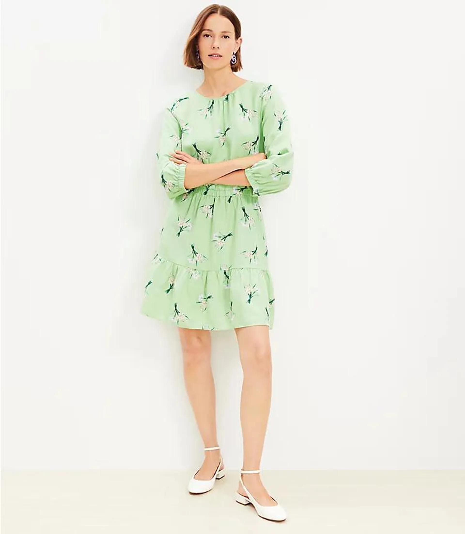 Tall Linen Blend Tiered Balloon Sleeve Dress