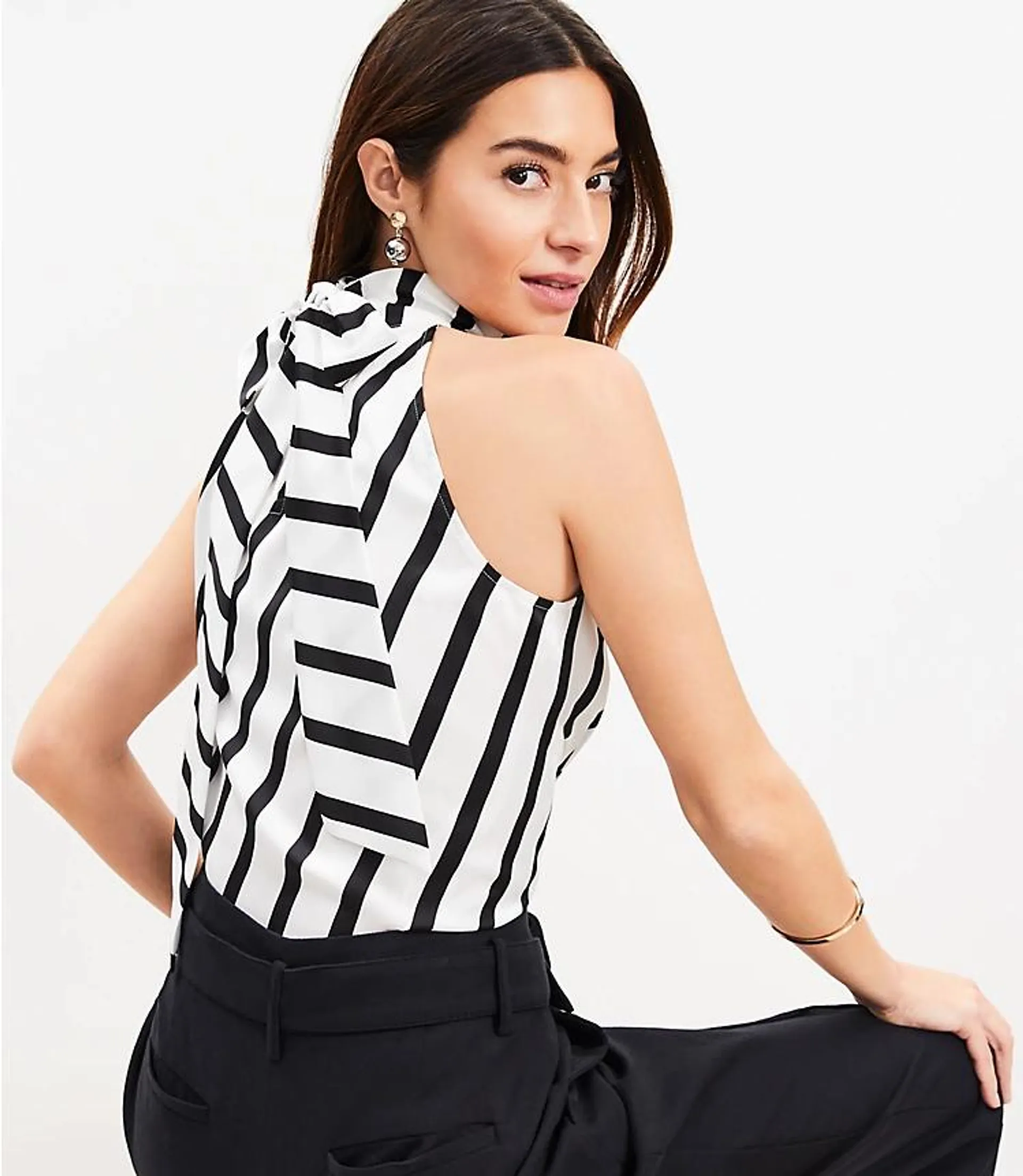 Striped Back Ribbon Halter Top