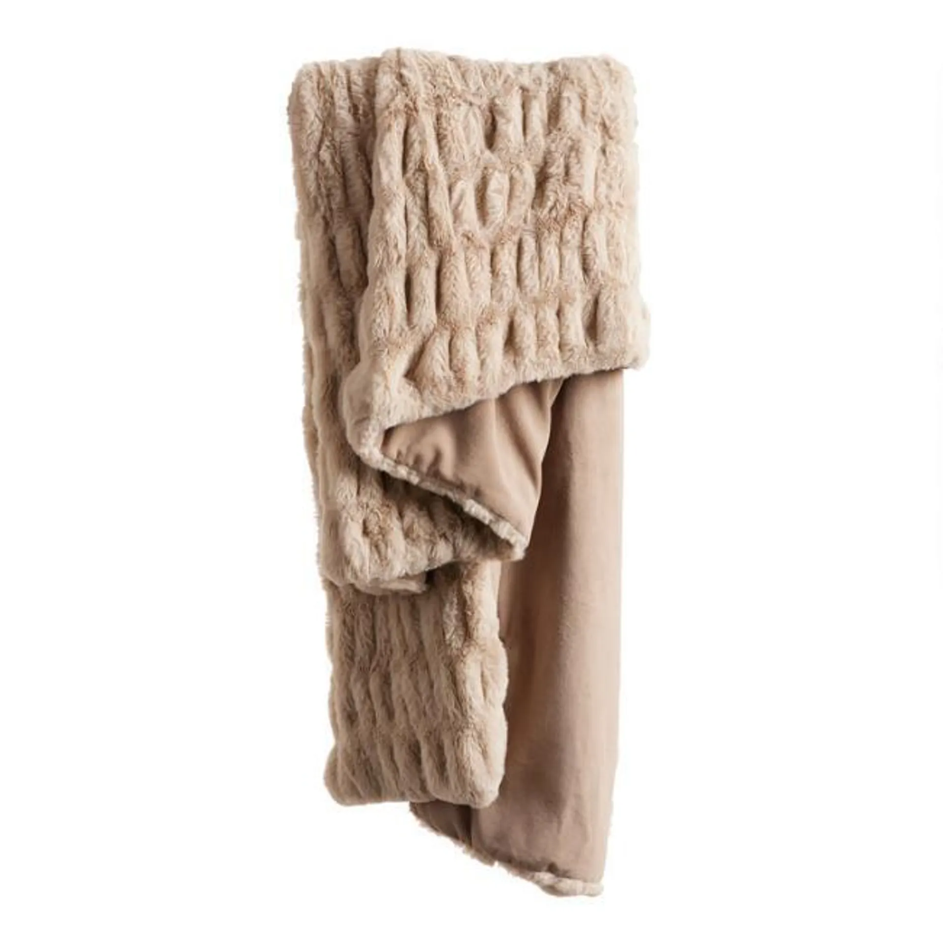 Taupe Faux Fur Textured Throw Blanket