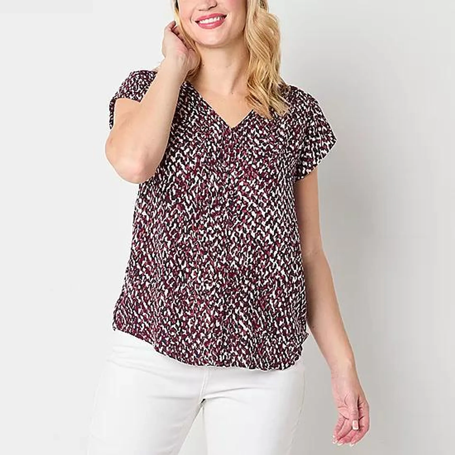 new! Liz Claiborne Womens V Neck Short Sleeve Blouse