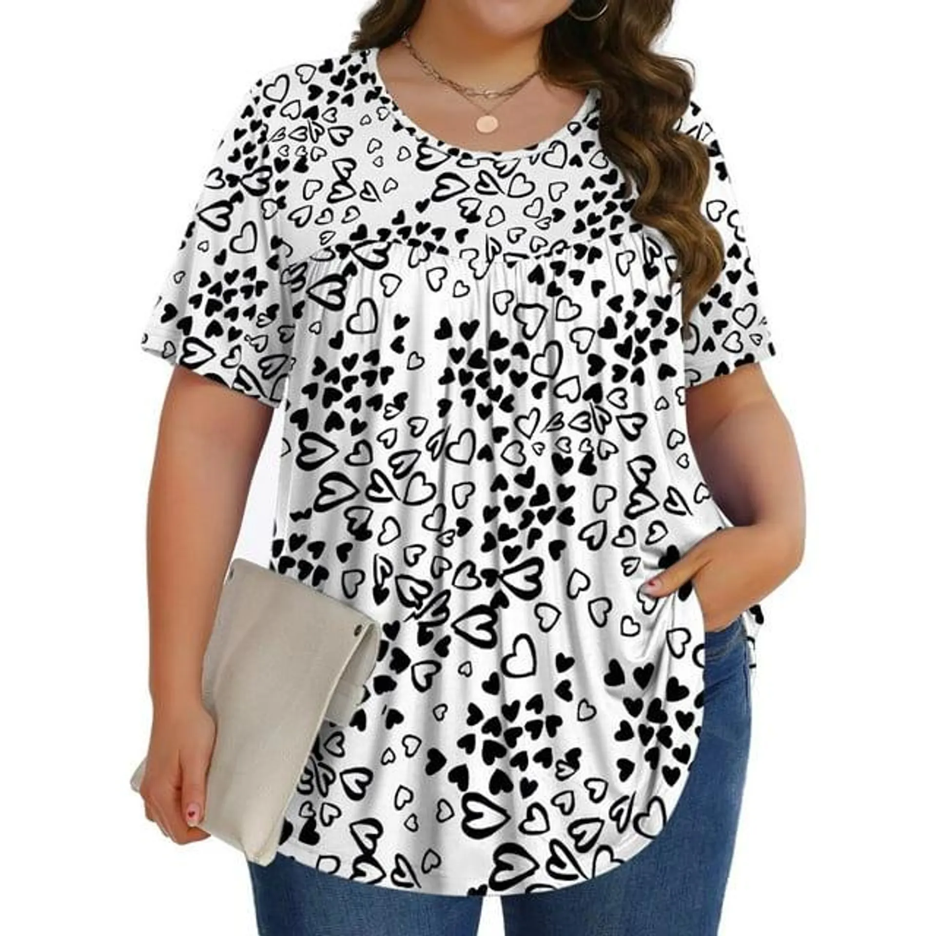 Fantaslook Womens Plus Size Tops Tunic Short Sleeve Shirts Floral Blouses Loose Summer Tops