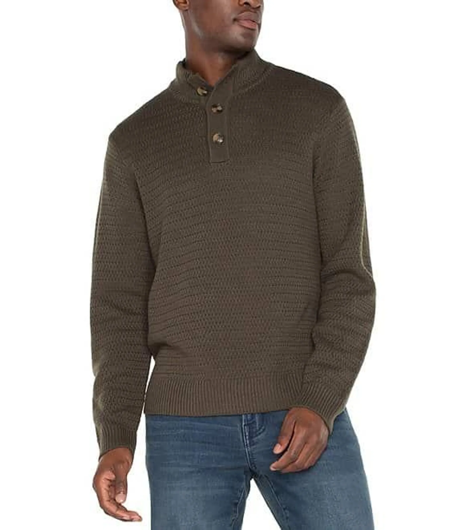 Long Sleeve Button Mock Neck Sweater