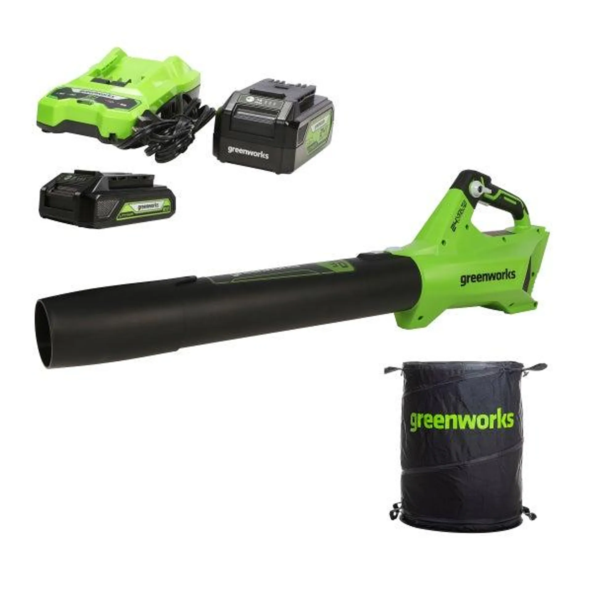 Greenworks 24V Blower with 4Ah and 2Ah Batteries + Charger