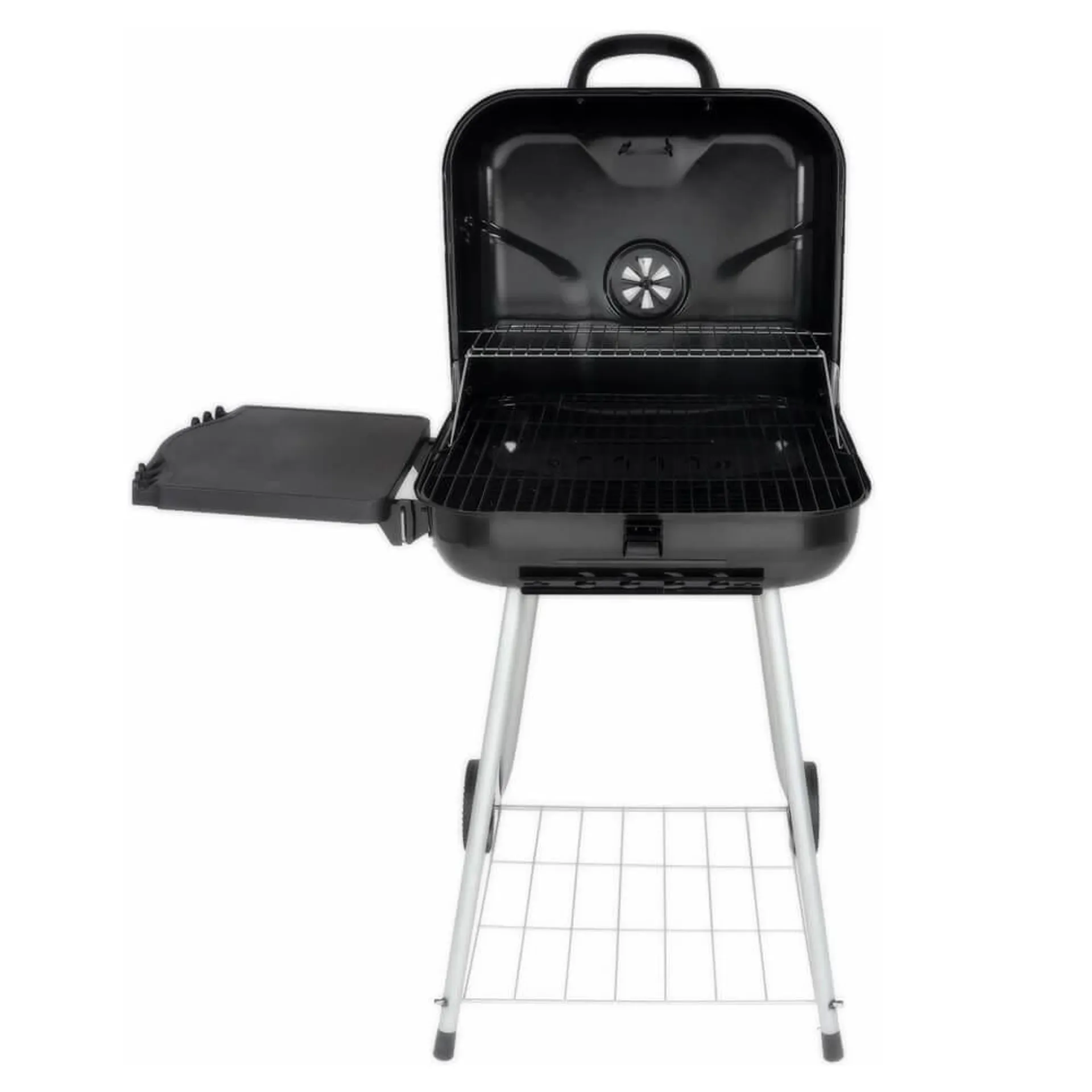 Charcoal Square Portable Grill with Foldable Side Shelf