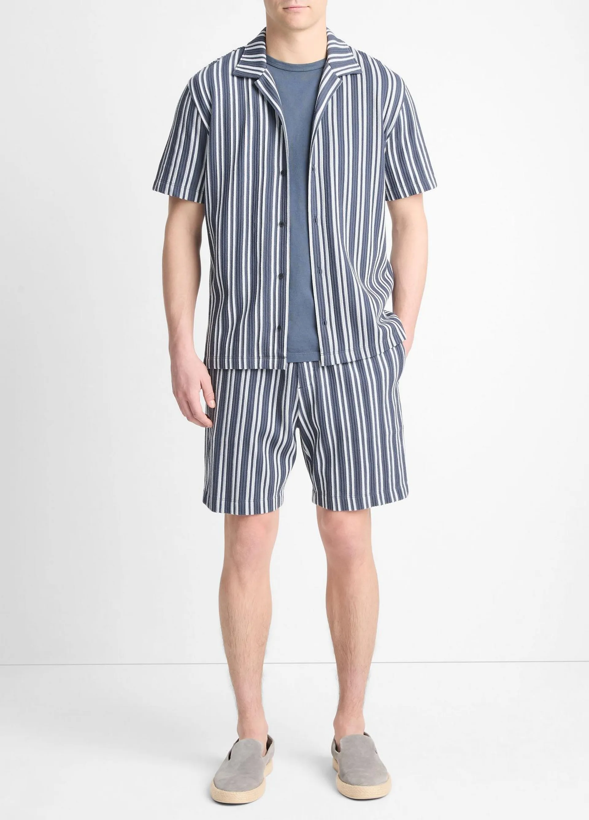 Jacquard-Stripe Cotton-Blend Button-Front Shirt