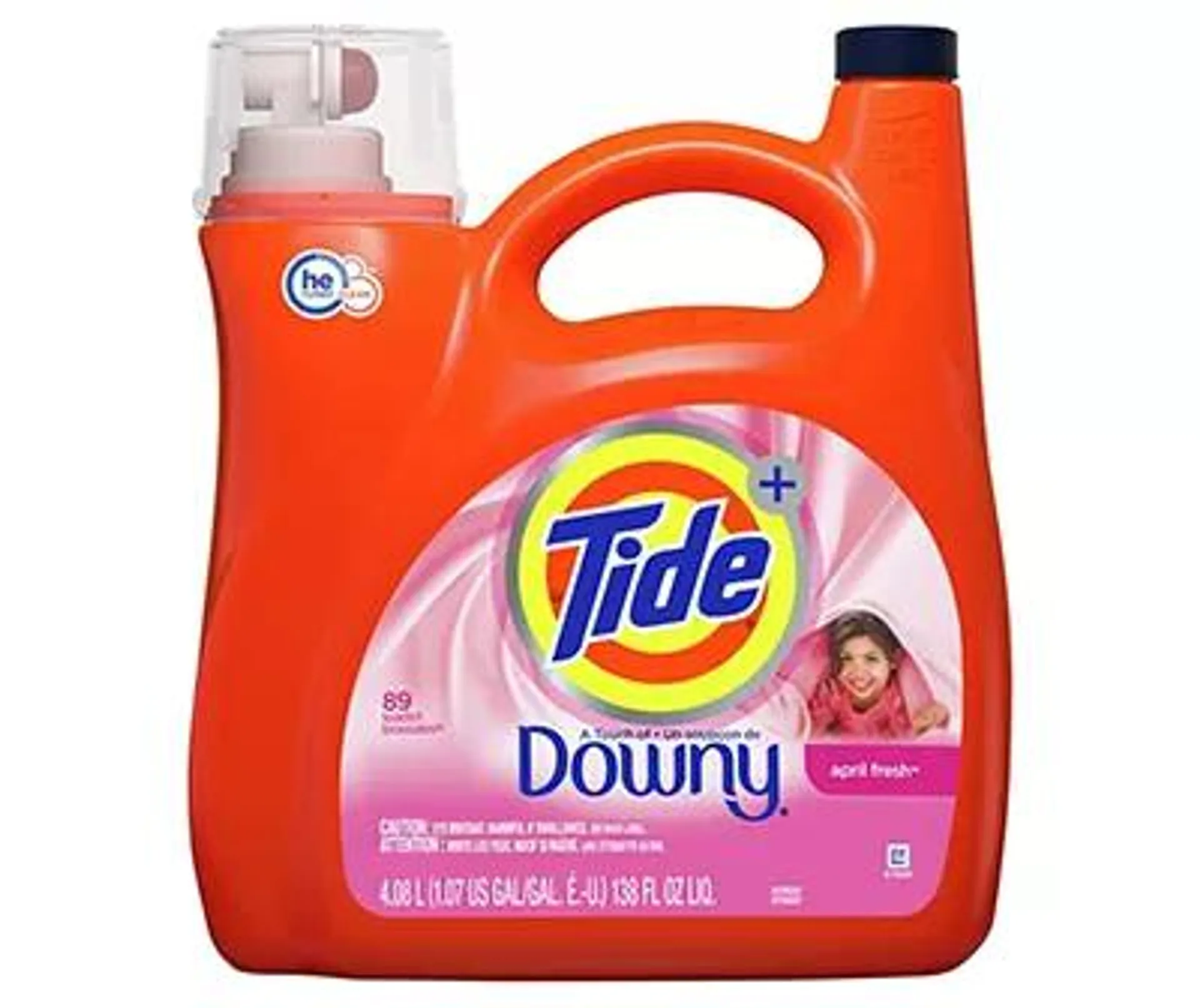 Tide Liquid Laundry Detergent with a Touch of Downy, April Fresh, 89 load,s 138 fl oz, HE Compatible