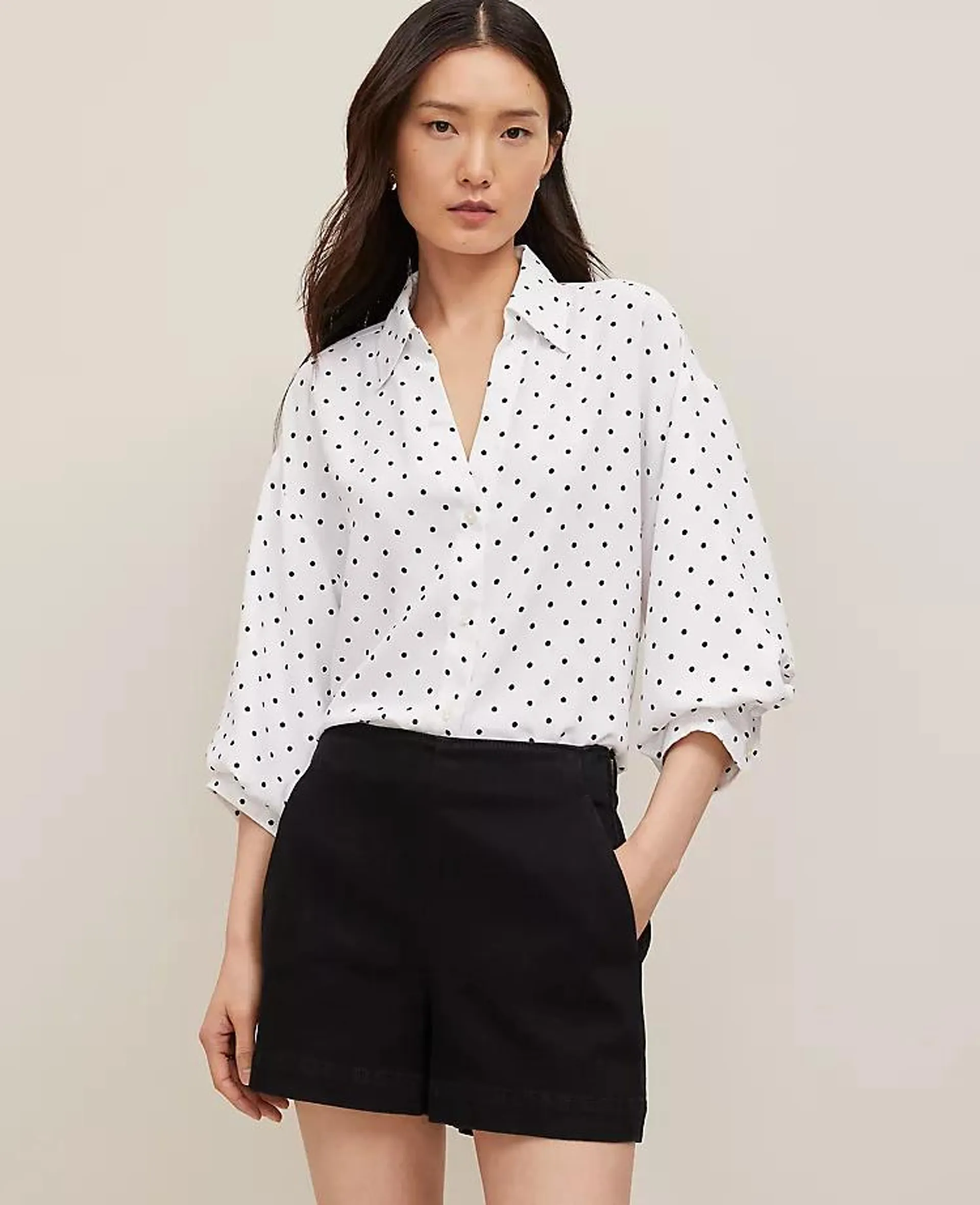 Dotted Blouson Sleeve Shirt