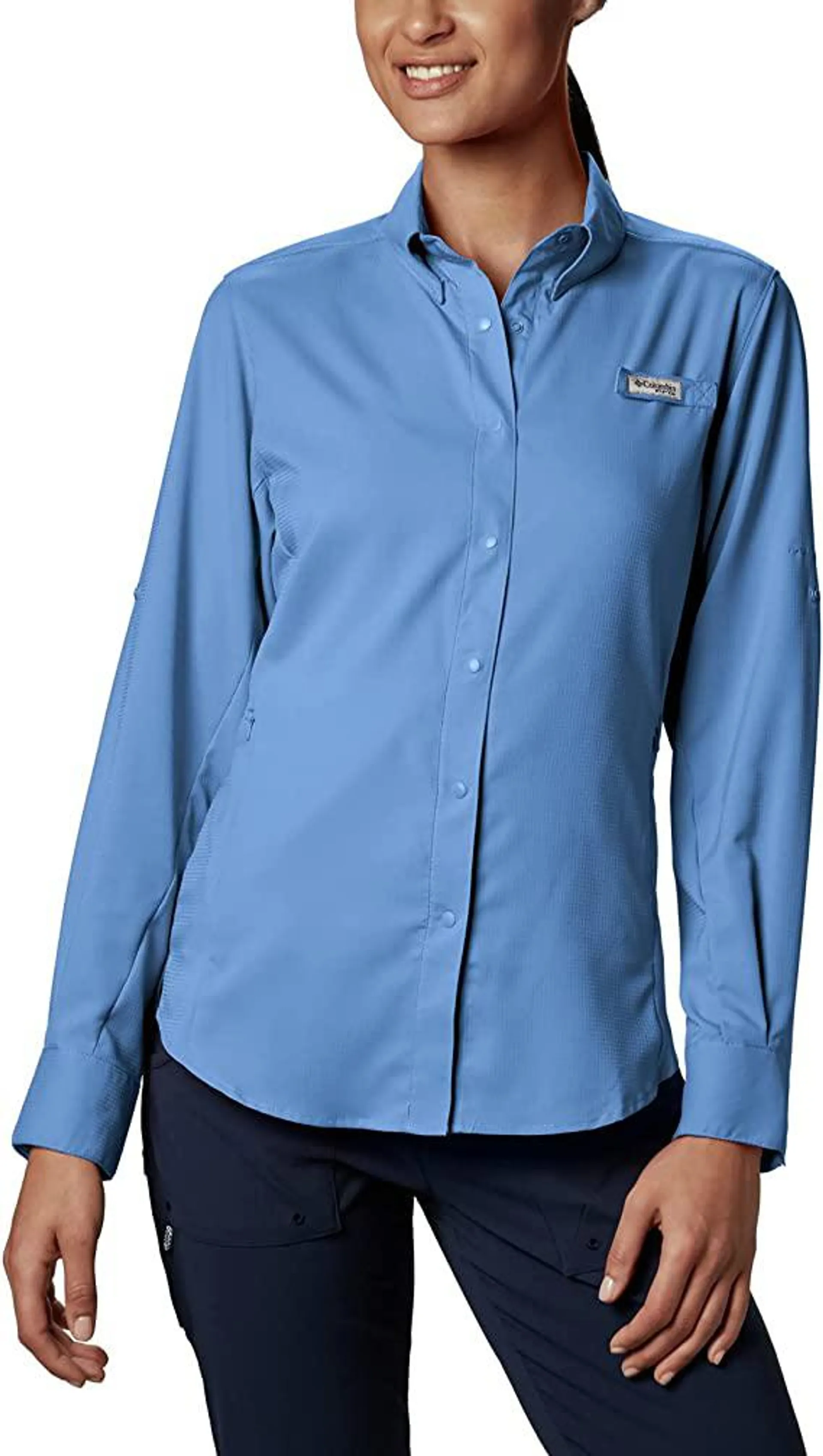 Columbia Women's Tamiami II Long Sleeve Shirt, White Cap(blue), Large