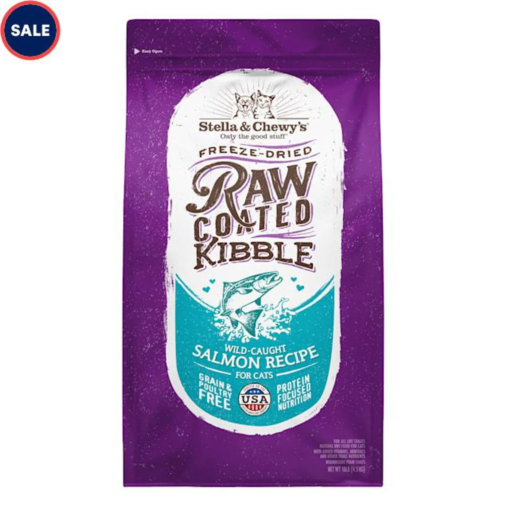 Stella & Chewy's Raw Coated Kibble Grain Free Protein Rich Meals Wild Caught Salmon Recipe Dry Cat Food, 10 lbs.