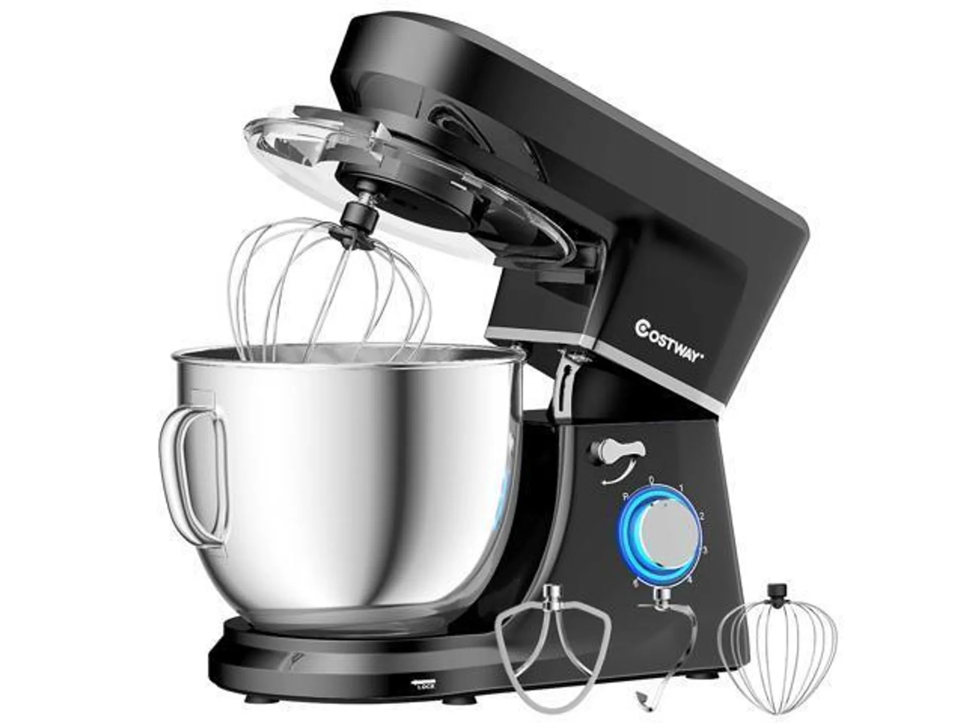 Costway Tilt-Head Stand Mixer 7.5 Qt 6 Speed 660W with Dough Hook, Whisk & Beater Black