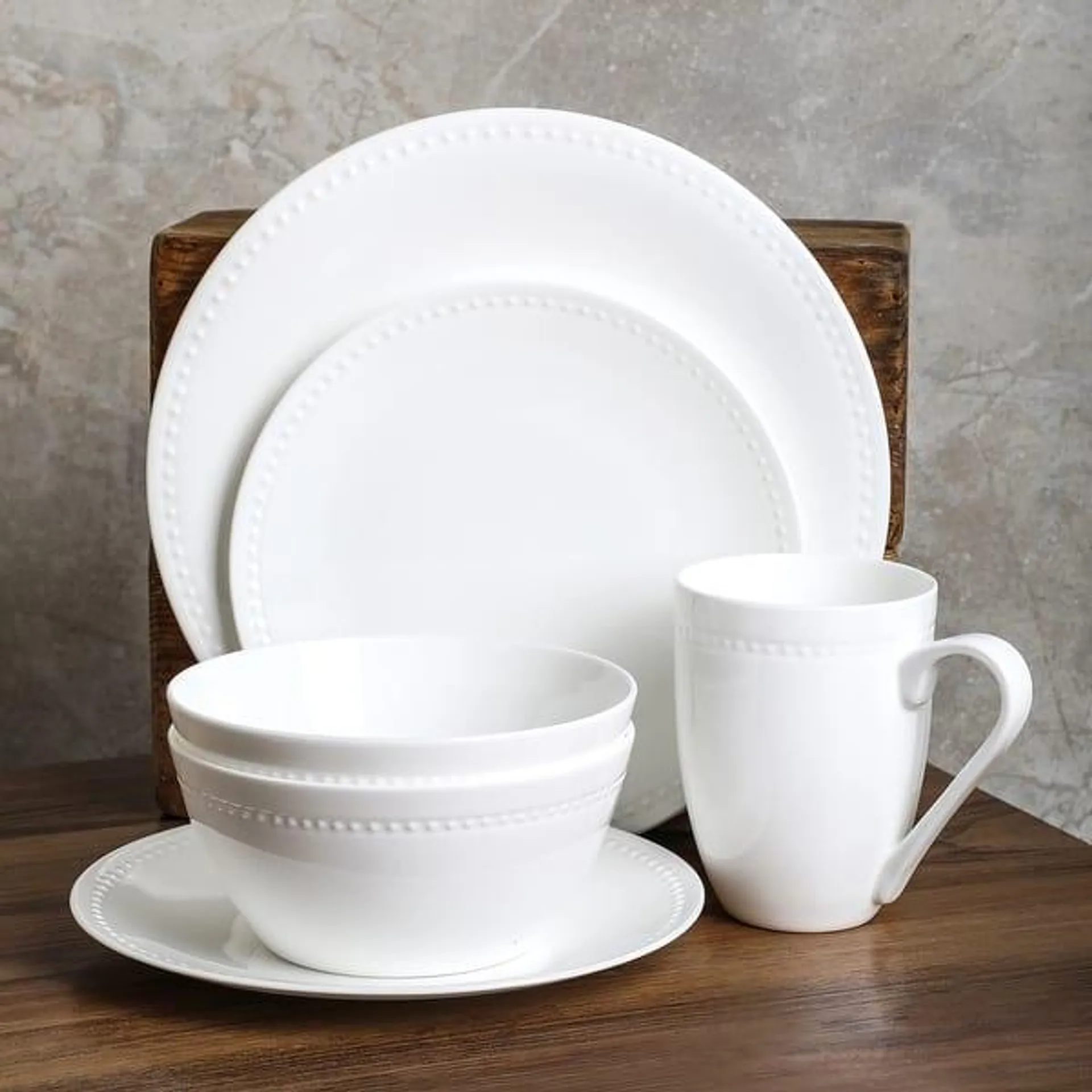 Stone Lain Ava Bone China Round Pinpoint Texture Round Dinnerware Set