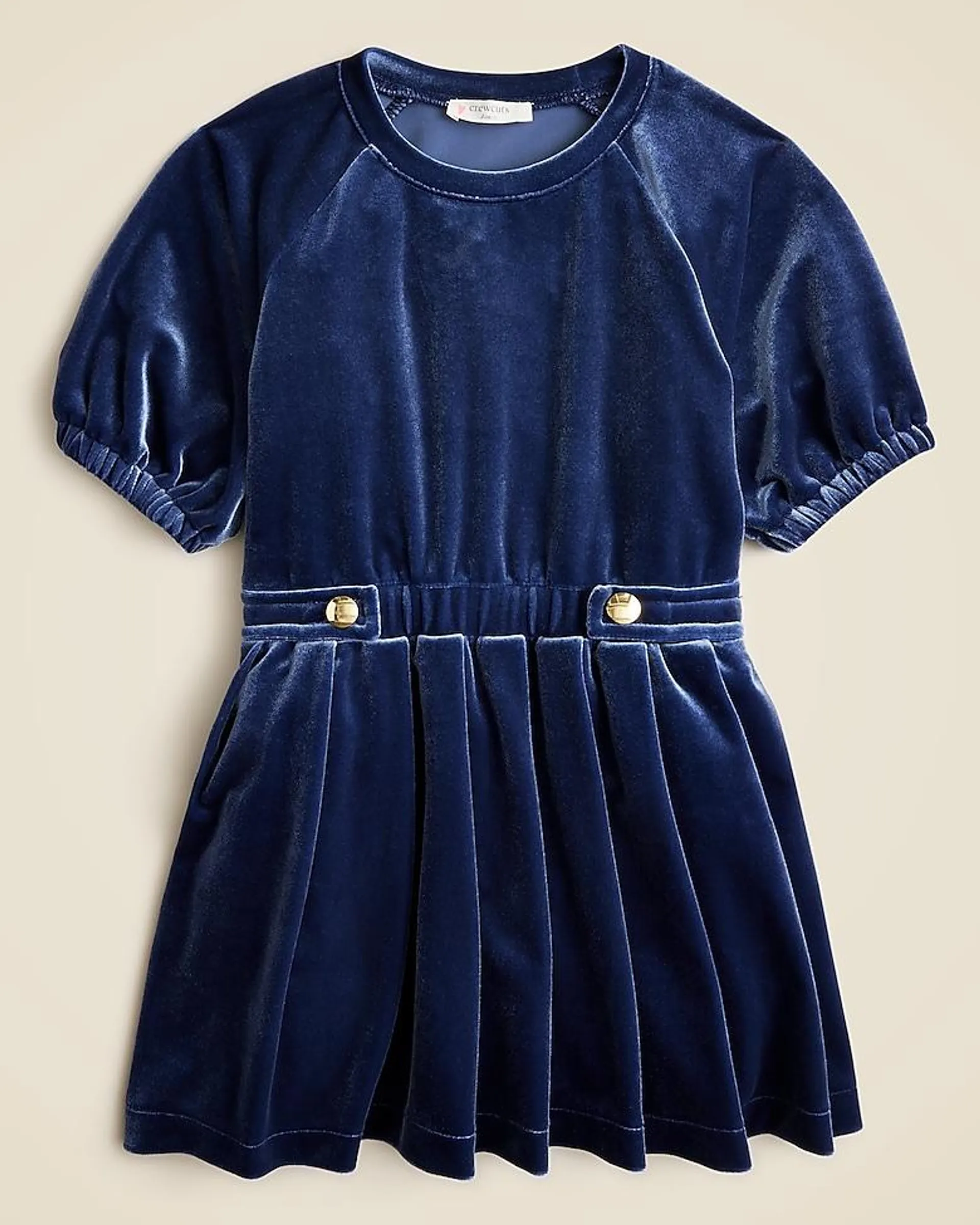 Girls' button-waist velvet dress