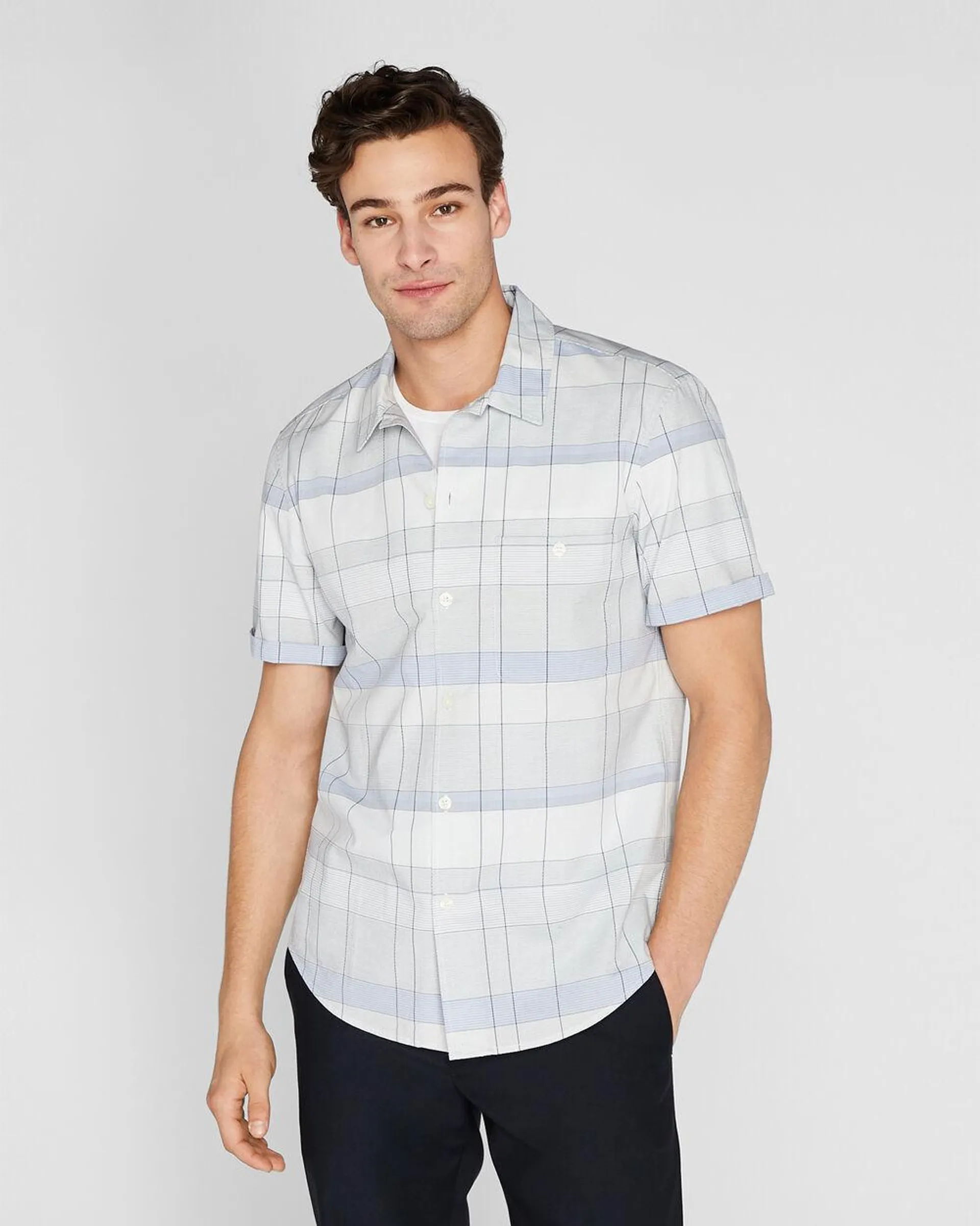 Short Sleeve Graphic Plaid Shirt