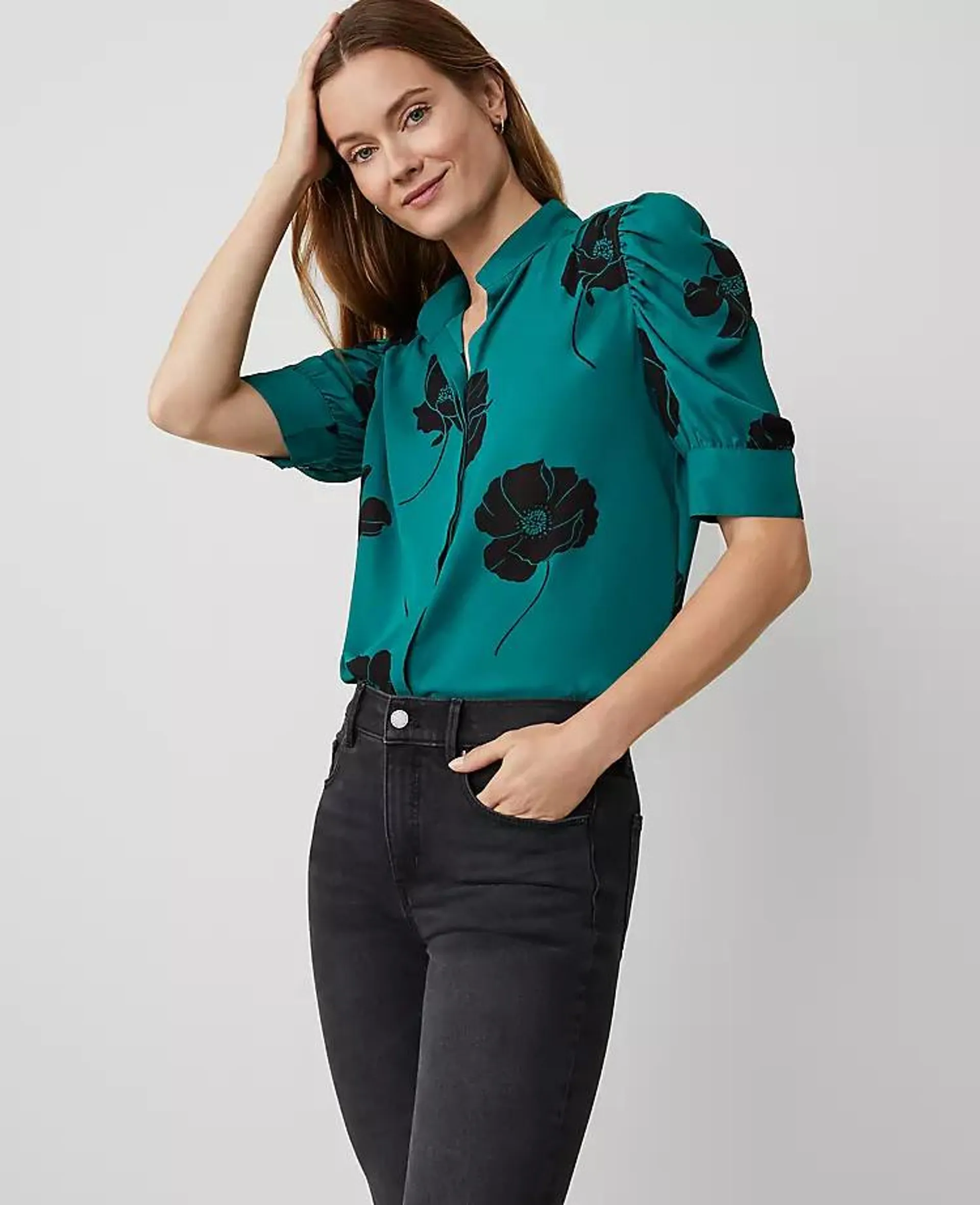 Floral Shirred Puff Sleeve Top