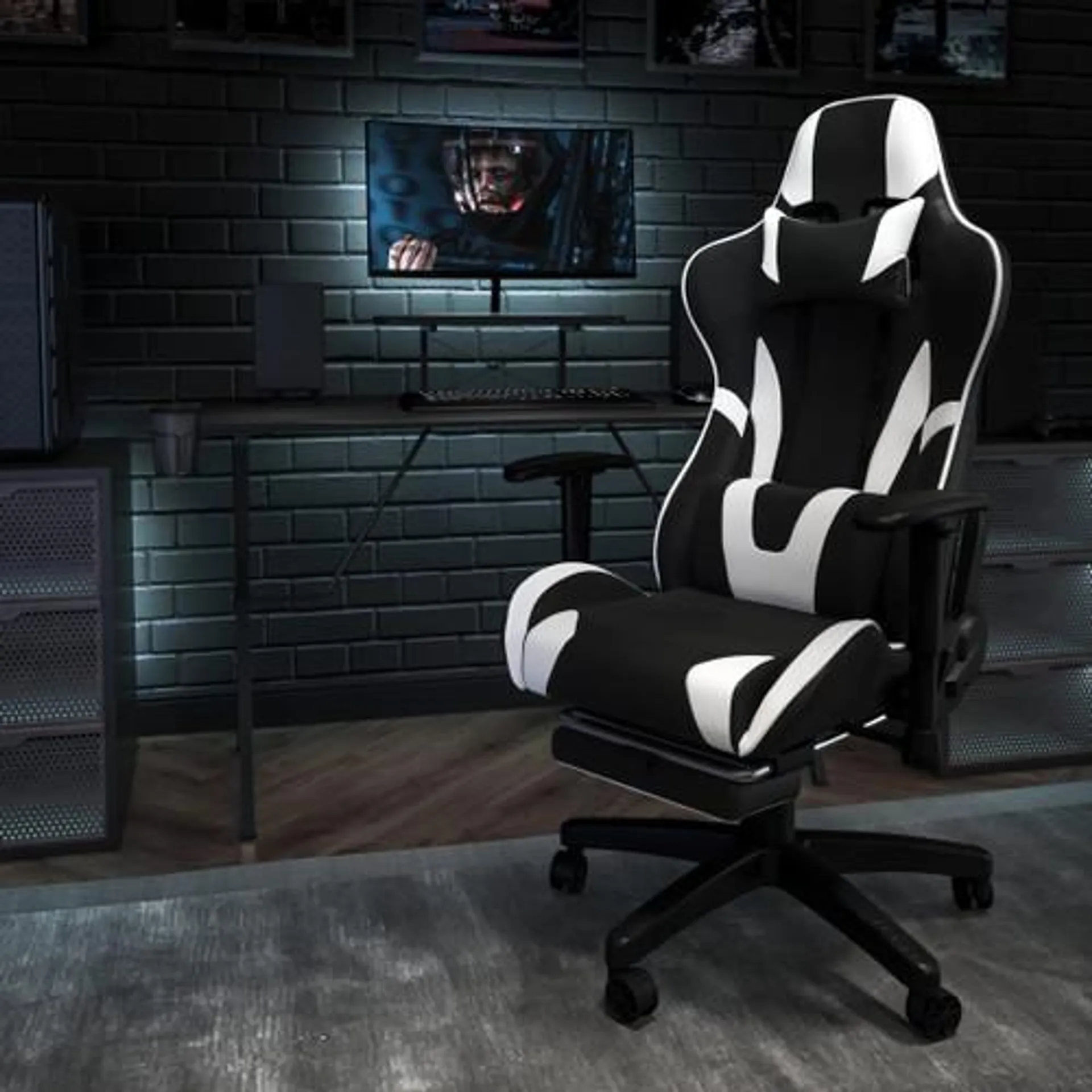 X30 Gaming Chair Racing Ergonomic Computer Chair with Fully Reclining Back and Slide-Out Footrest in Black LeatherSoft