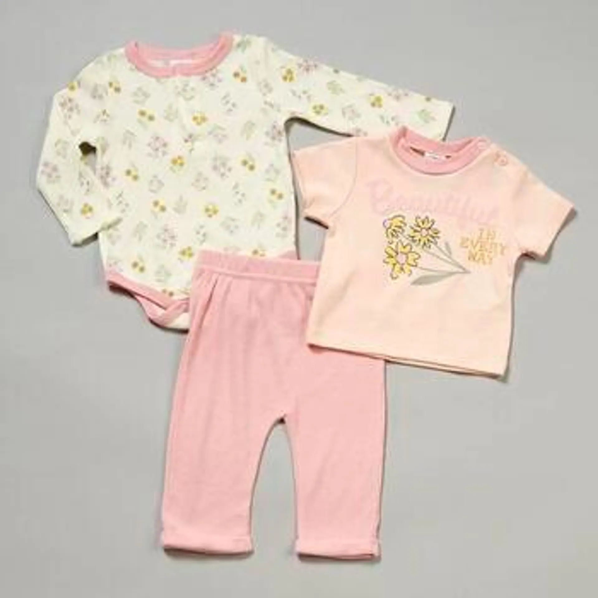 Baby Girl (3-9M) Little Beginnings 3pc. Lil’ Beauty Pants Set