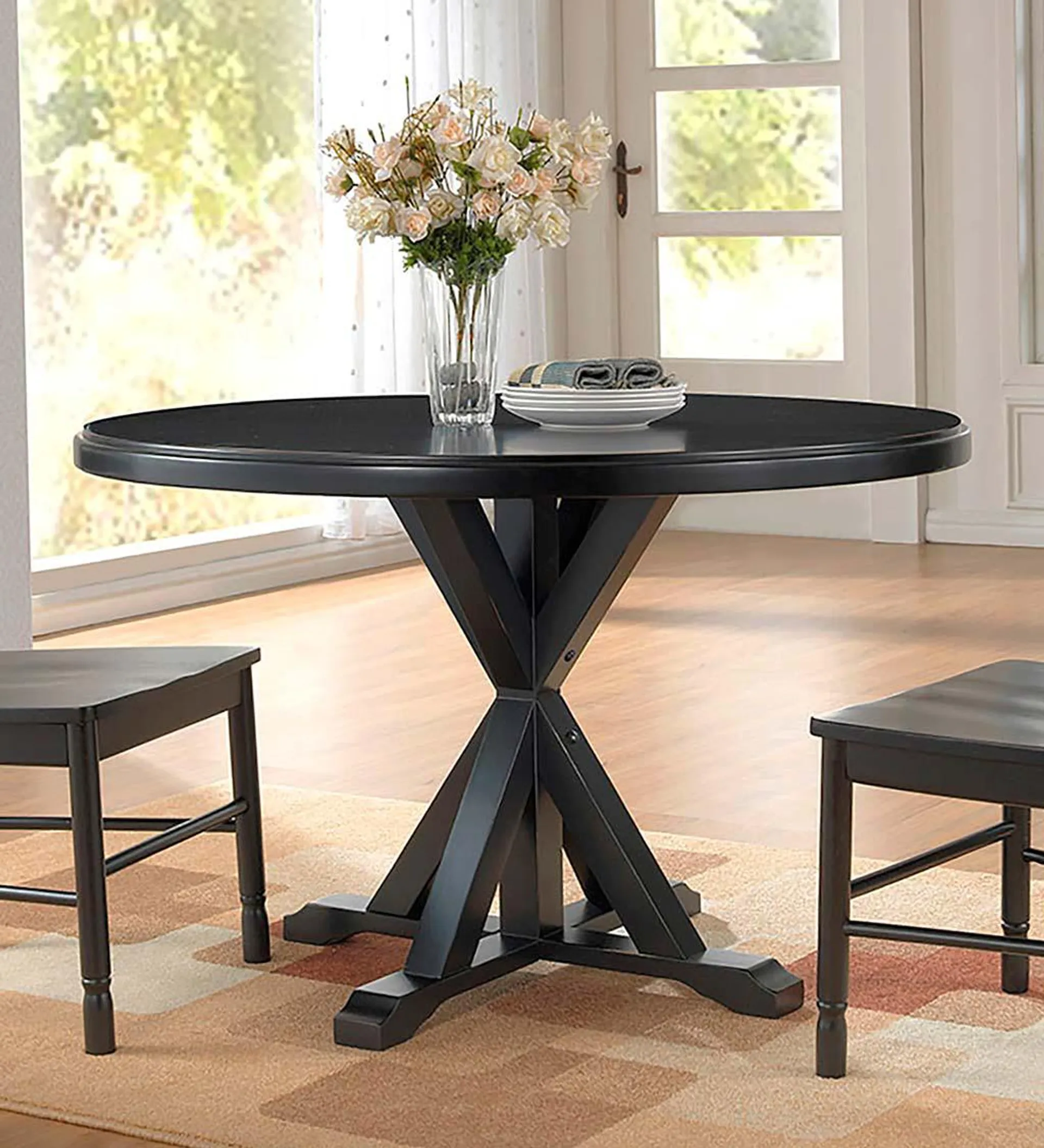 48" Round Trestle Dining Table - Antique Black