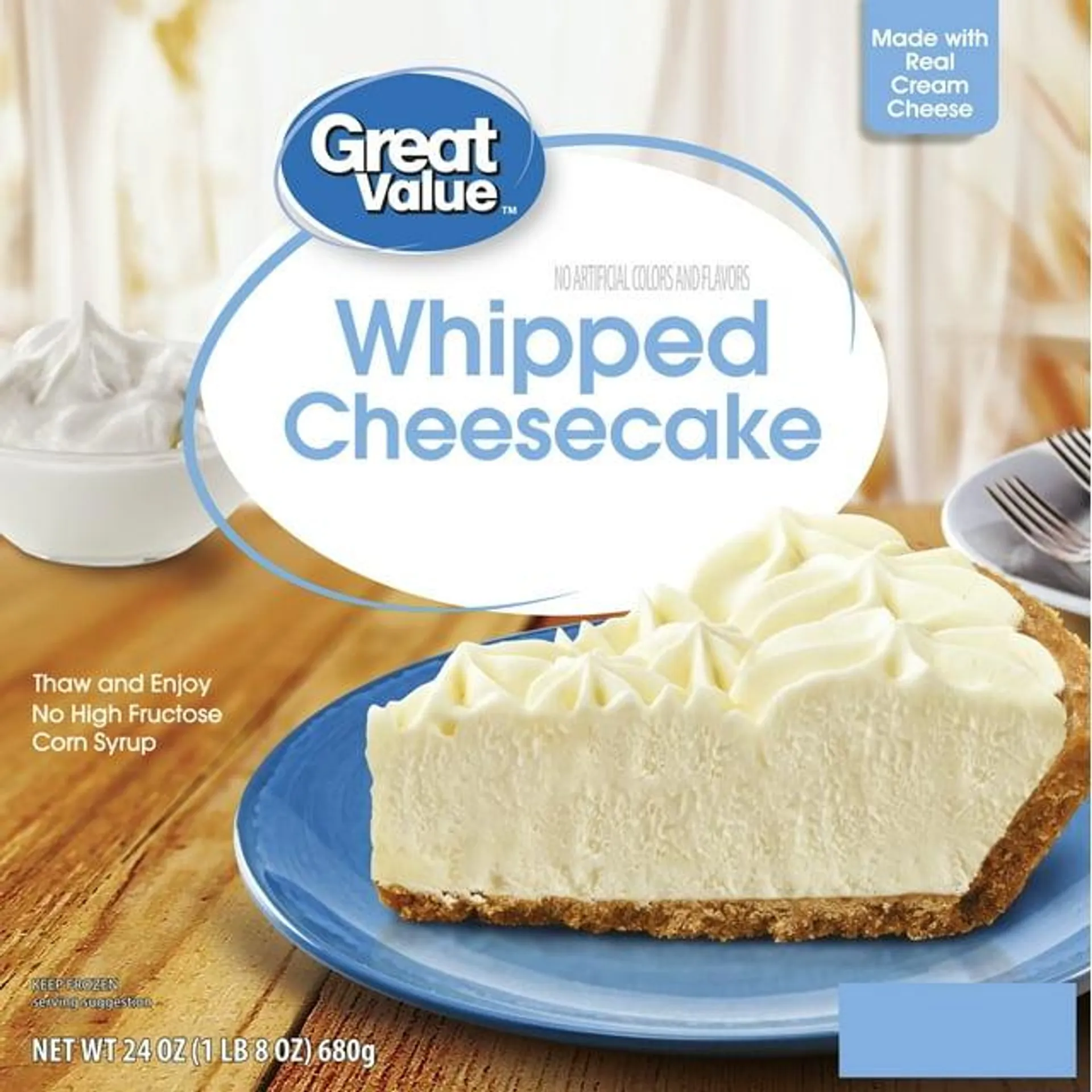 Great Value Whipped Cheesecake, Frozen Dessert, 24 oz