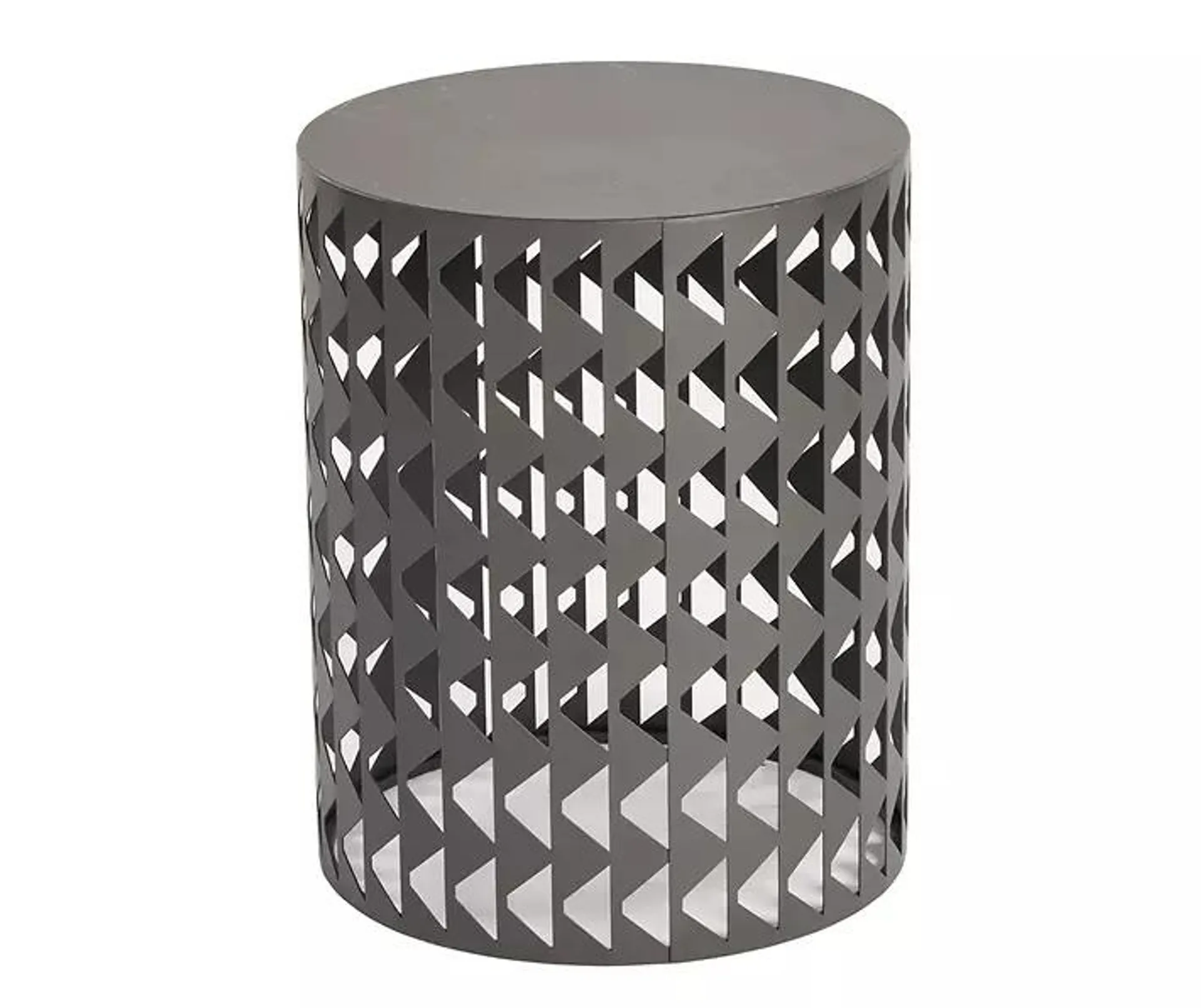 17.9" Gray Triangle Pattern Metal Drum Garden Table