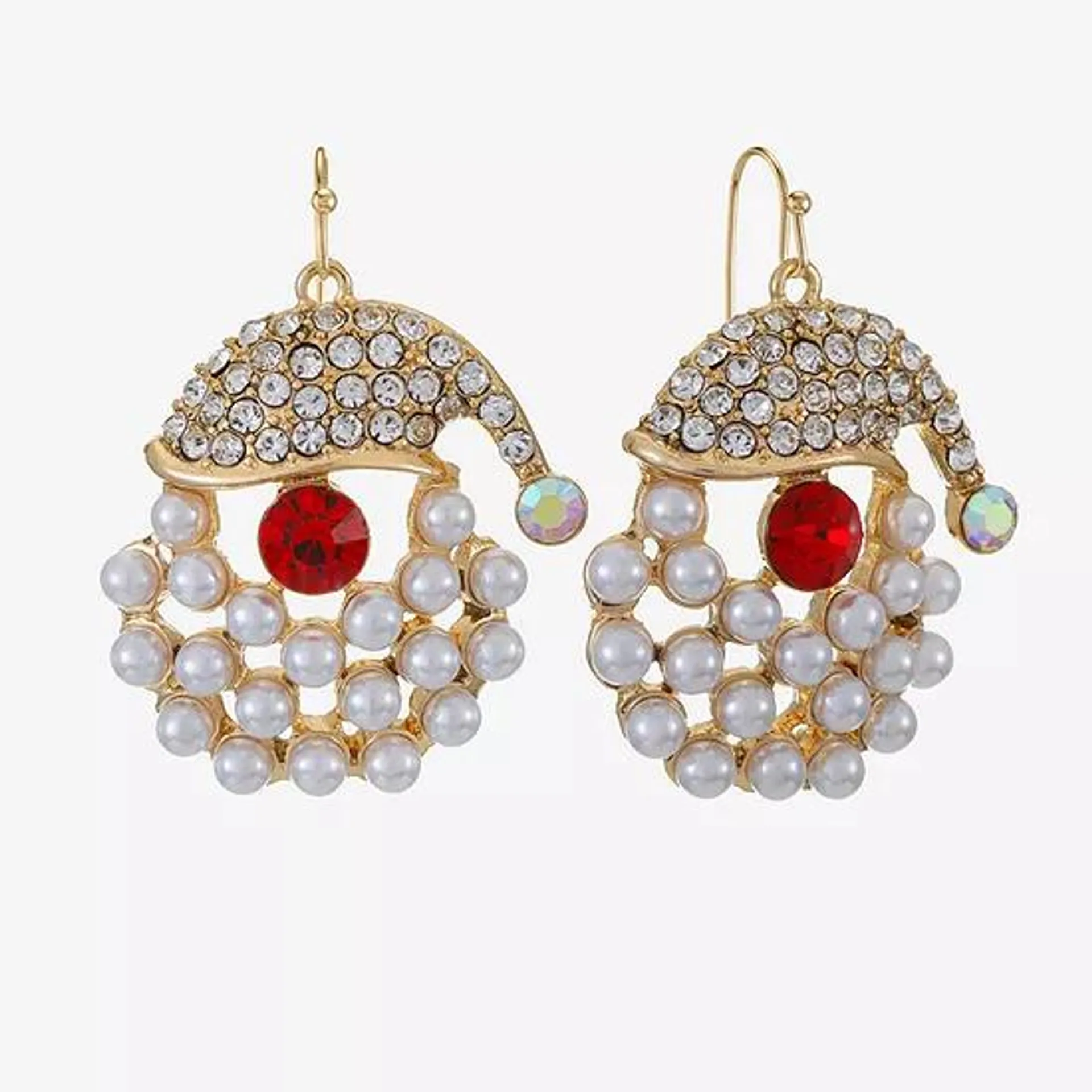 Bijoux Bar Gold Tone Santa Simulated Pearl Drop Earrings