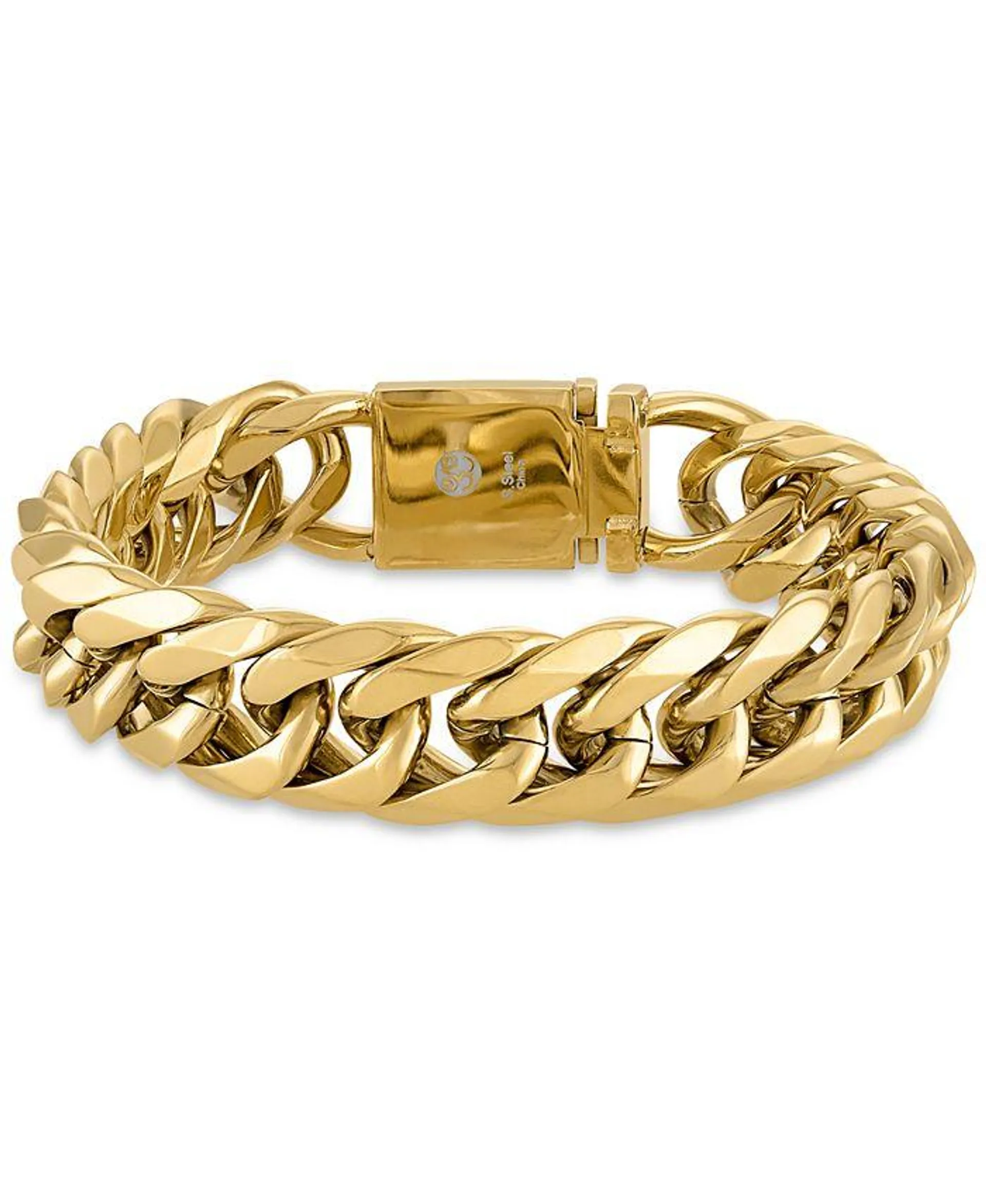 Polished Wide Curb Link Bracelet in Stainless Steel, Created for Macy's