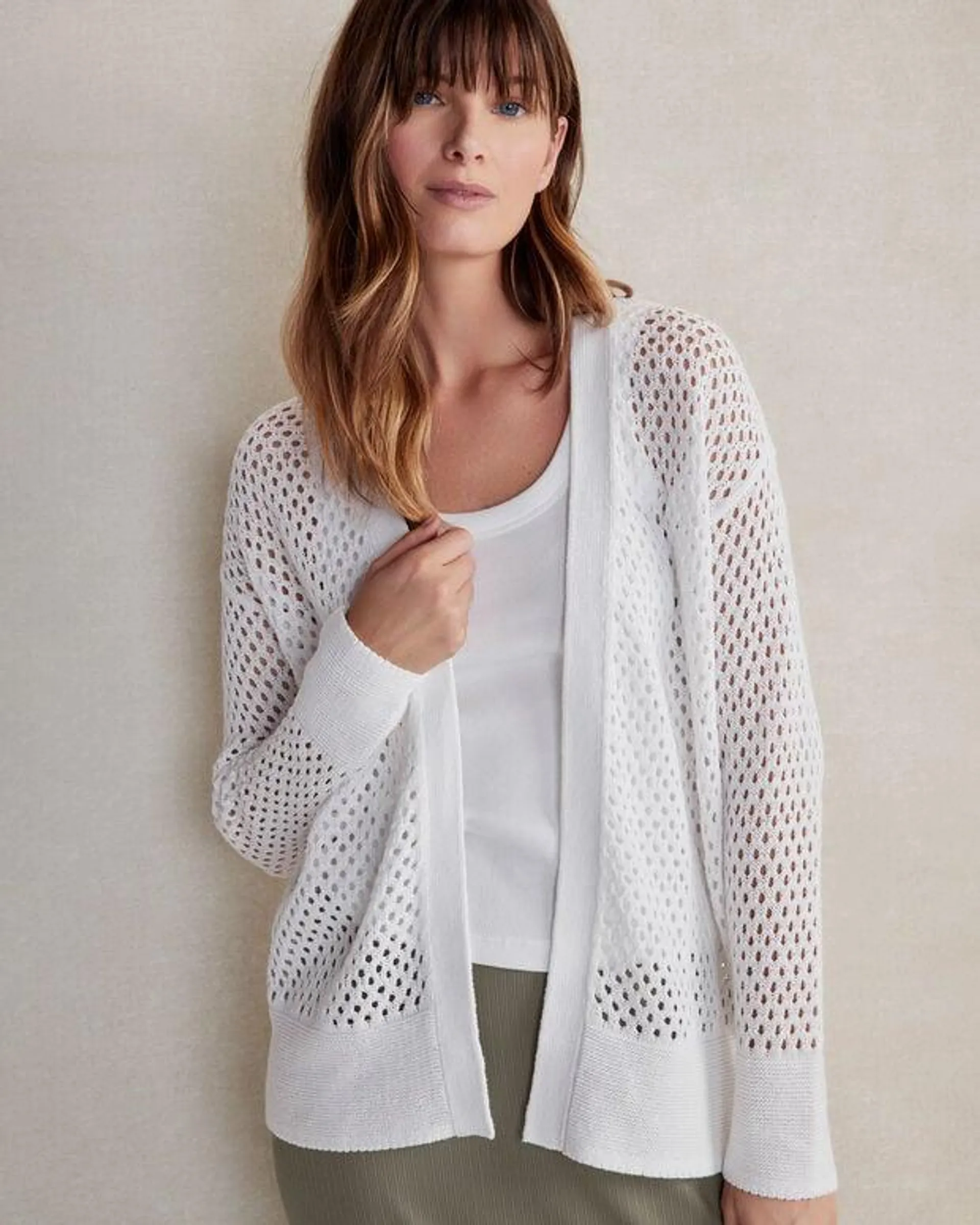 Organic Cotton Linen Open Stitch Cardigan