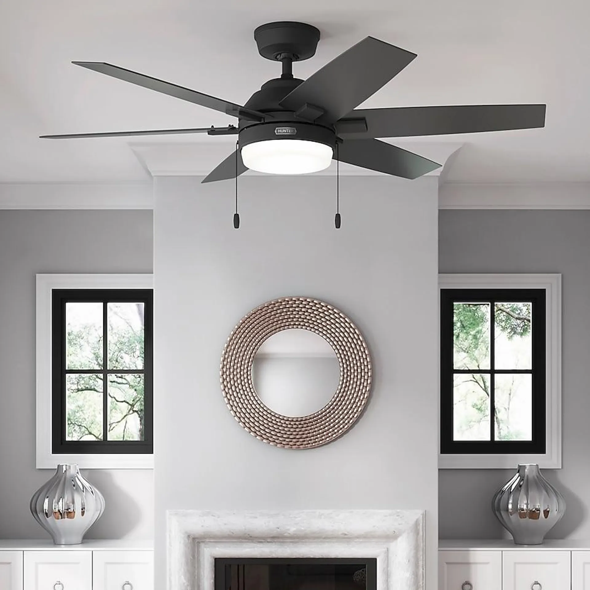 Hunter Toledo Easy Install 52-in Matte black LED Indoor Ceiling Fan with Light (6-Blade)