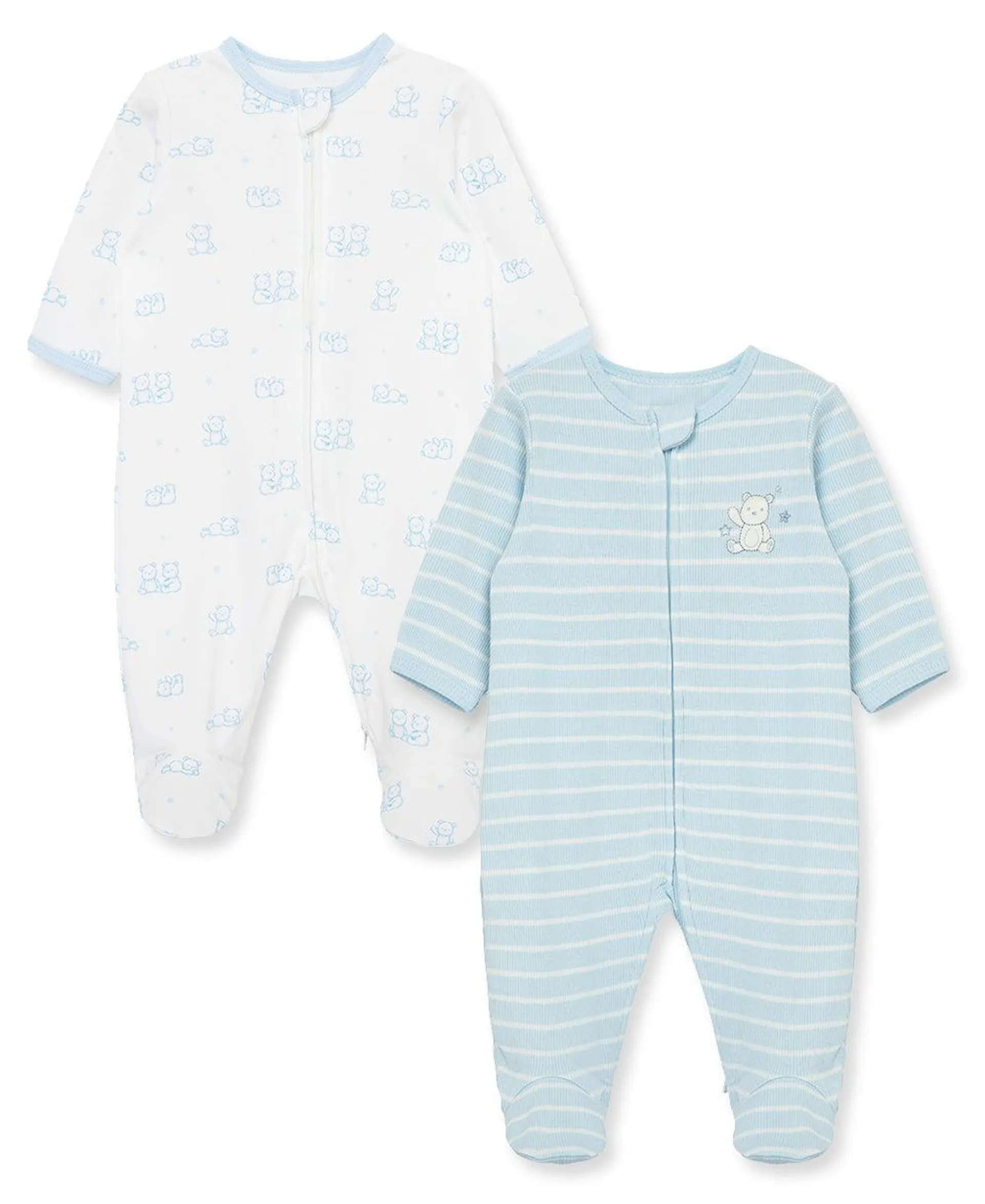 Little Me 2 Pack Cotton Rib Footie - Blue