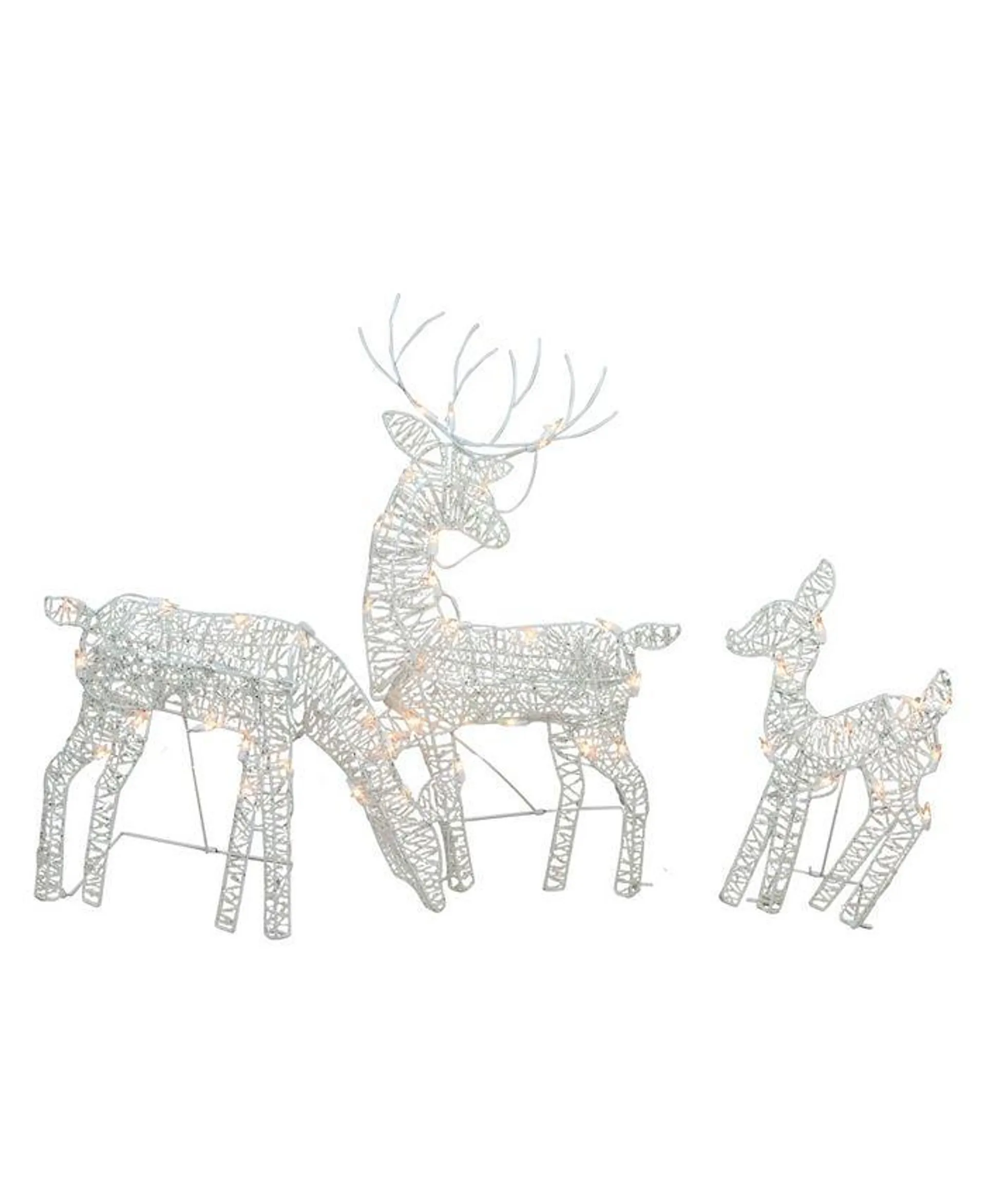 Set of 3 White Glittered Doe Fawn and Reindeer Lighted Christmas Outdoor Decoration