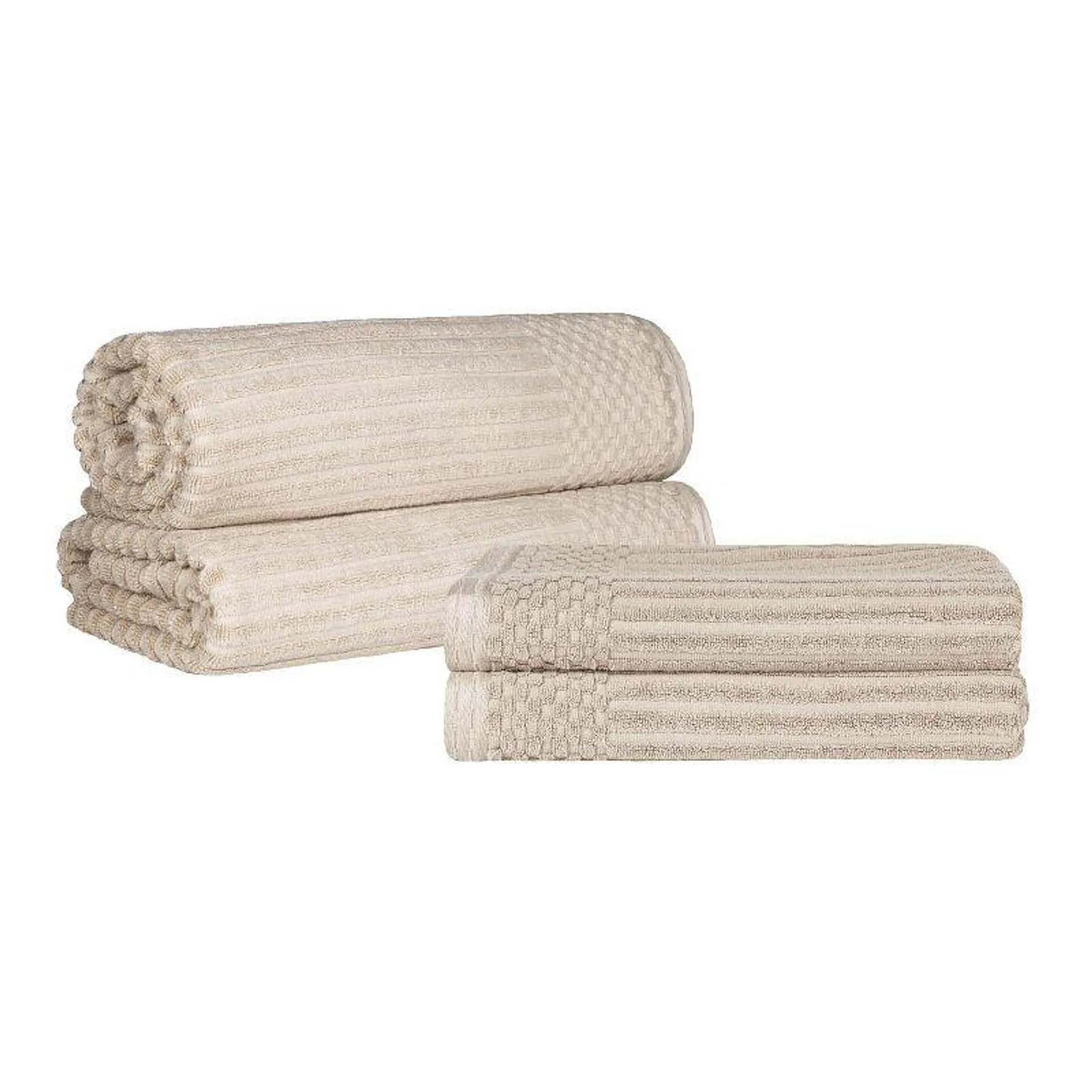 Plush Cotton Ribbed Checkered Border Medium Weight Towel Set by Blue Nile Mills