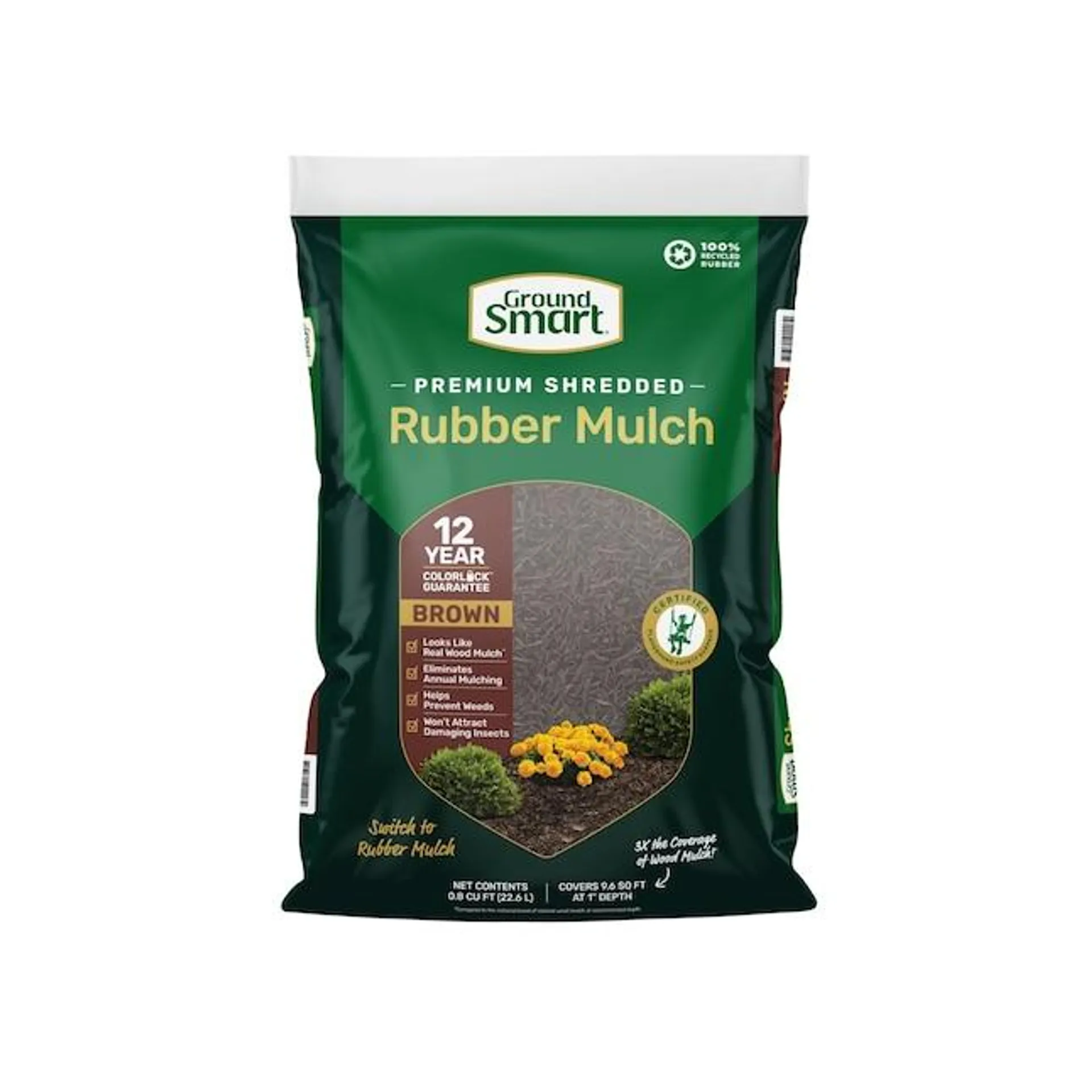 GroundSmart Premium Shredded Rubber Mulch 0.8-cu ft Brown Rubber Mulch