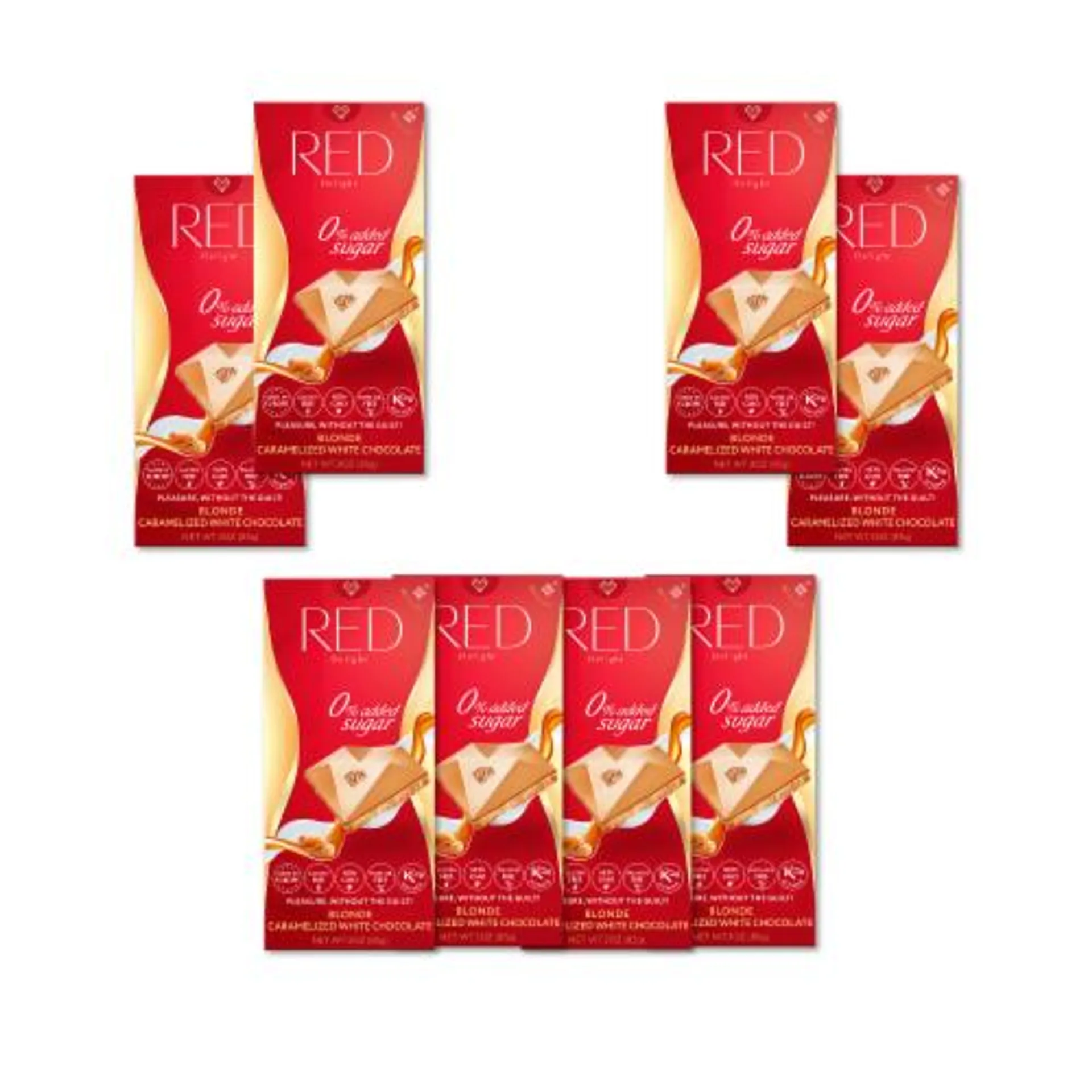 RED Chocolate Blonde Caramelized White Chocolate: 8 Pack - Size: 3oz (