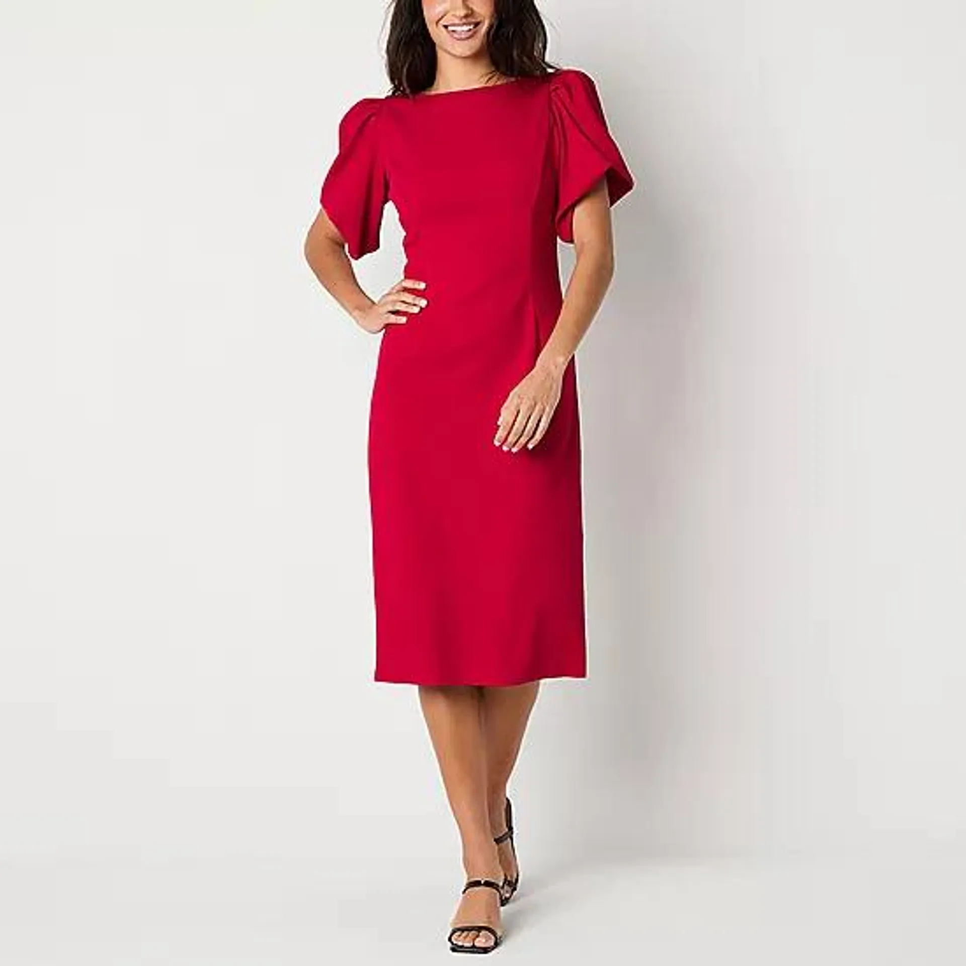 new! Melonie T Womens Short Sleeve Midi Sheath Dress